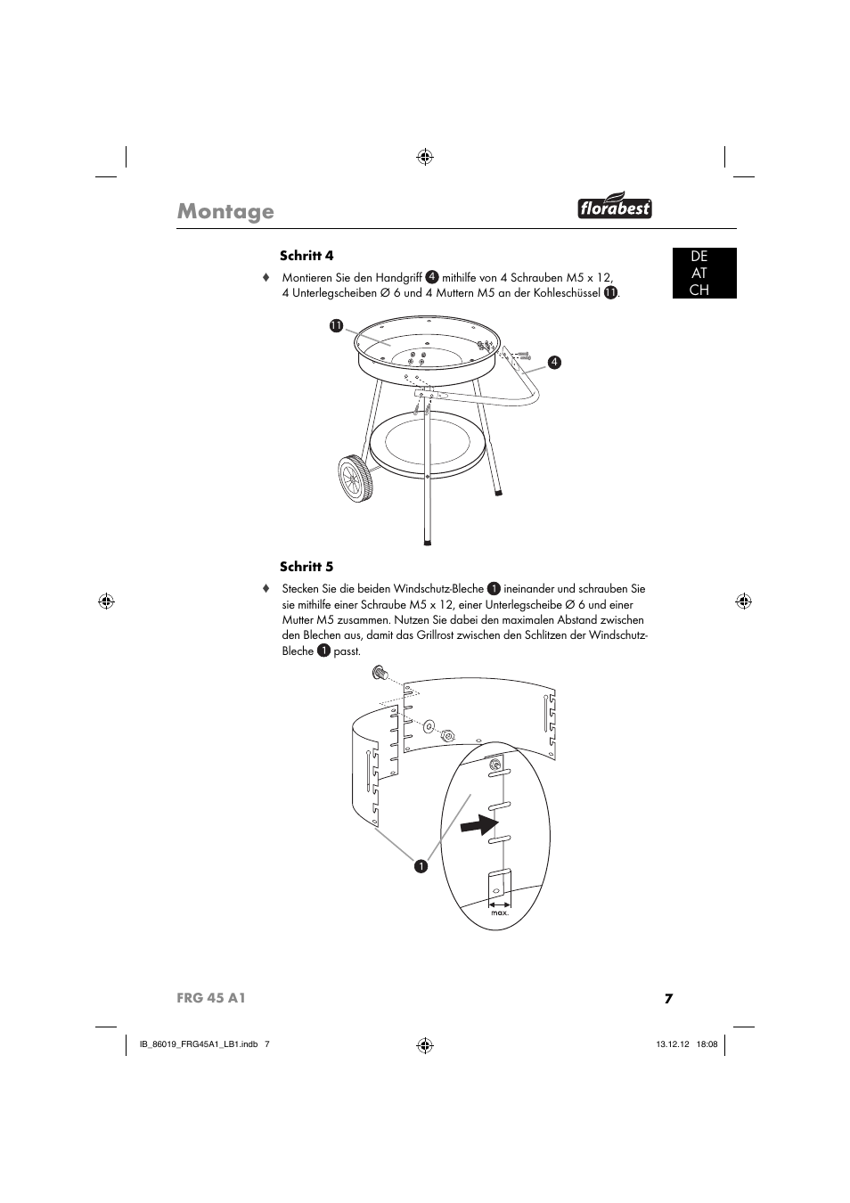Montage, De at ch | Florabest FRG 45 A1 User Manual | Page 10 / 52