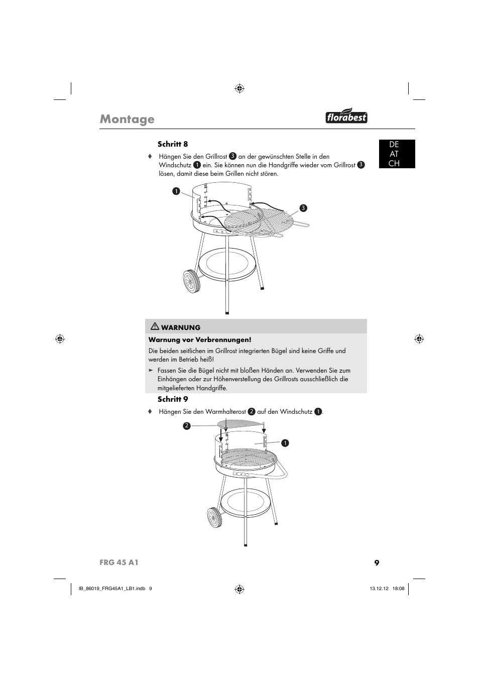 Montage, De at ch | Florabest FRG 45 A1 User Manual | Page 12 / 52