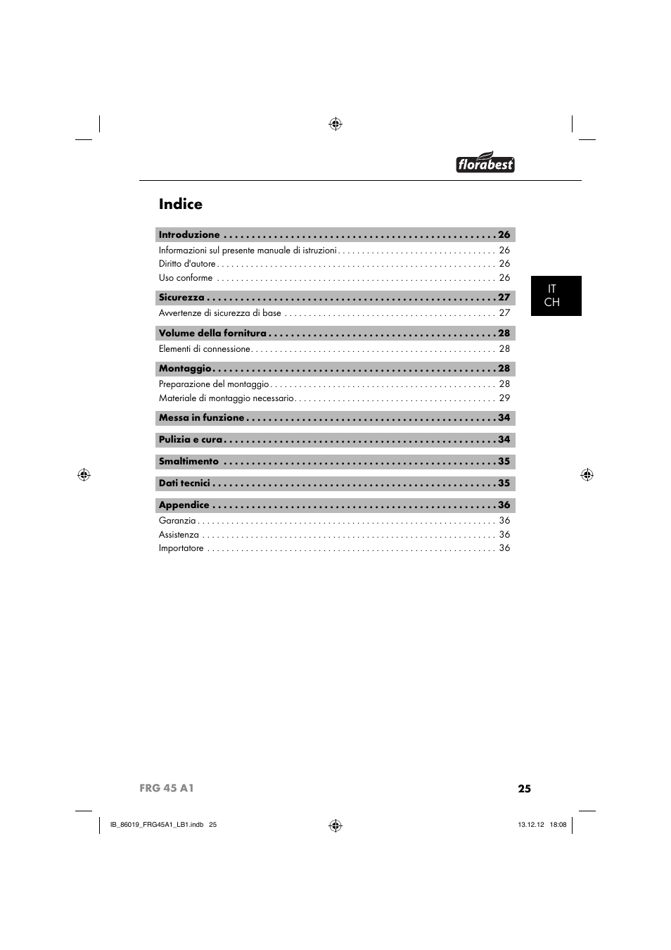 Indice, It ch | Florabest FRG 45 A1 User Manual | Page 28 / 52
