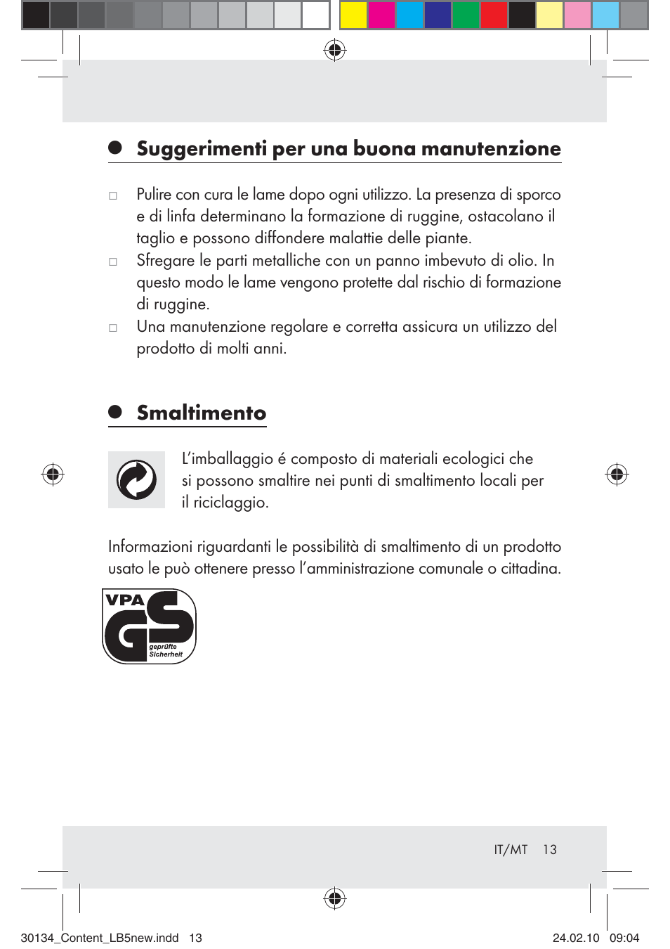 Suggerimenti per una buona manutenzione, Smaltimento | Florabest Z28344 User Manual | Page 13 / 26