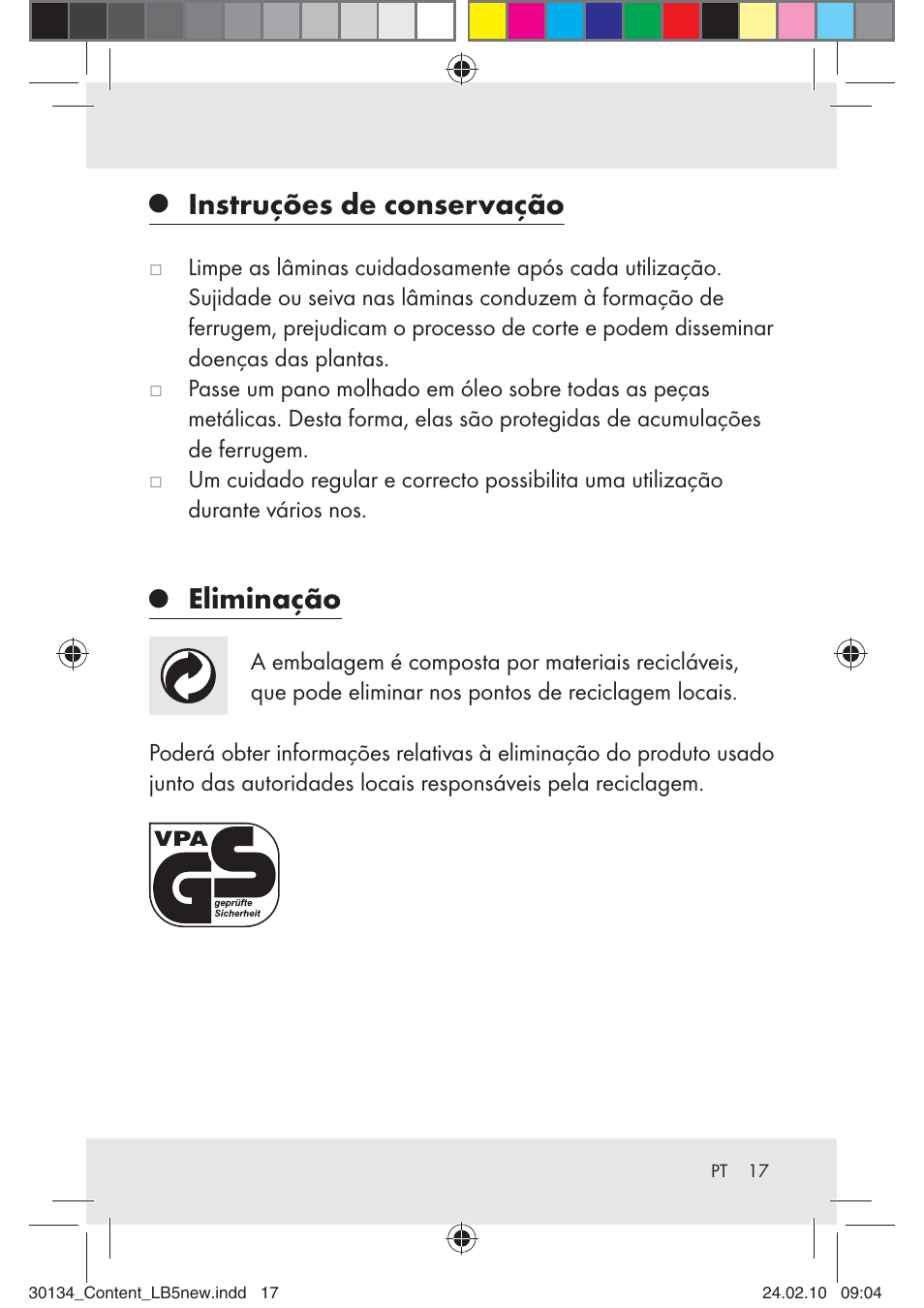 Instruções de conservação, Eliminação | Florabest Z28344 User Manual | Page 17 / 26