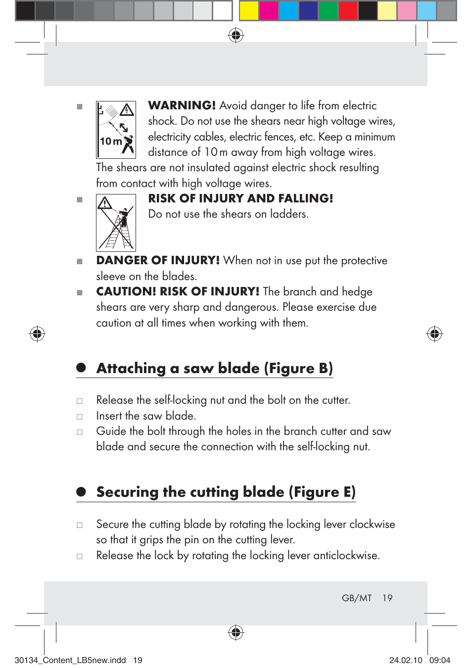 Attaching a saw blade (figure b), Securing the cutting blade (figure e) | Florabest Z28344 User Manual | Page 19 / 26