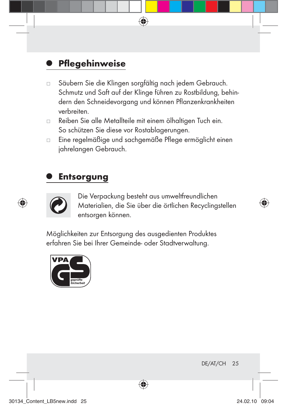 Pﬂegehinweise, Entsorgung | Florabest Z28344 User Manual | Page 25 / 26