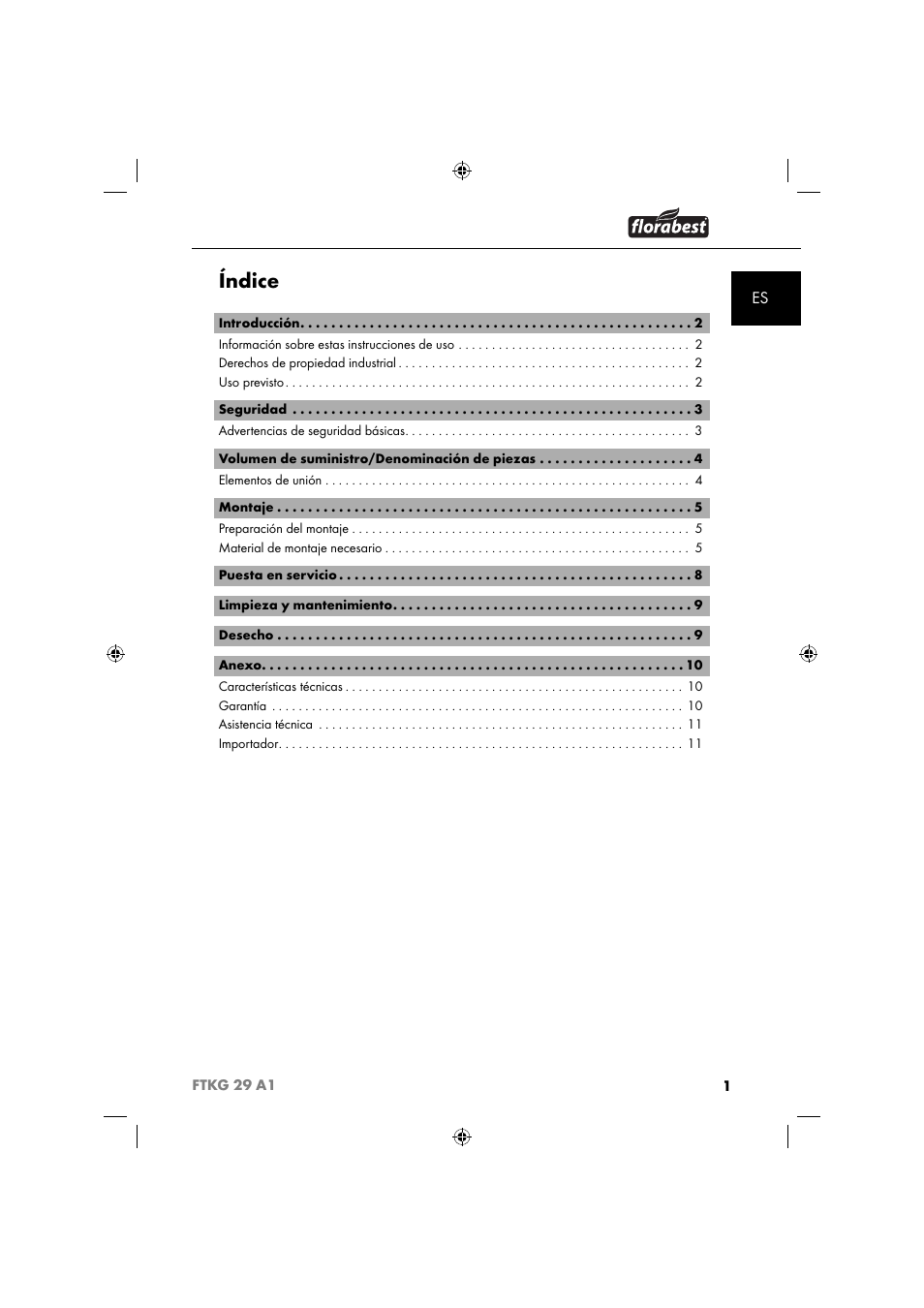 Índice | Florabest FTKG 29 A1 User Manual | Page 4 / 51