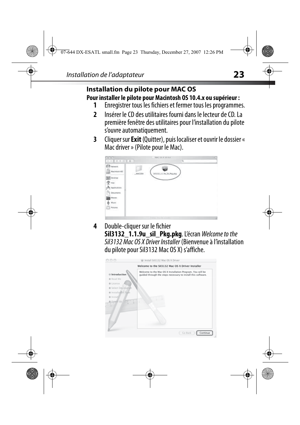 Installation du pilote pour mac os | Dynex DX-ESATL User Manual | Page 23 / 48