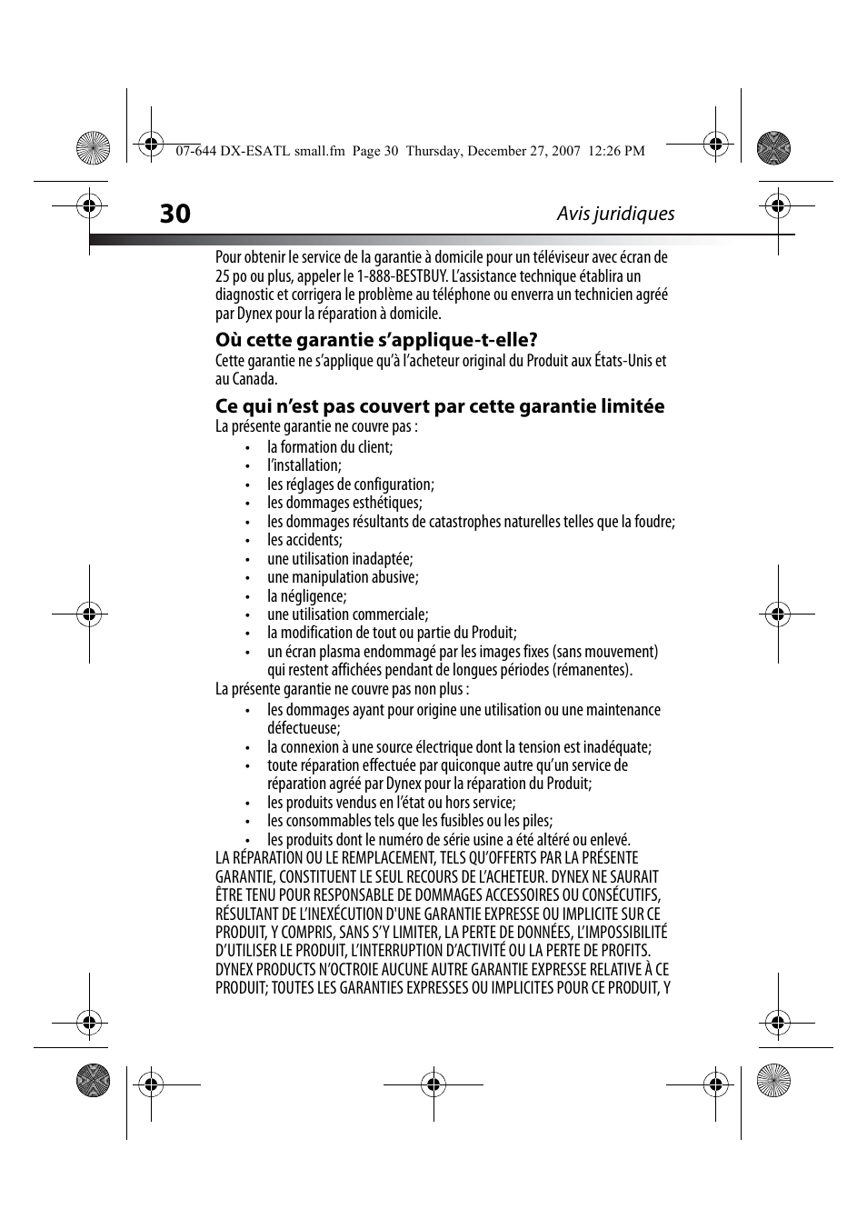 Où cette garantie s’applique-t-elle | Dynex DX-ESATL User Manual | Page 30 / 48