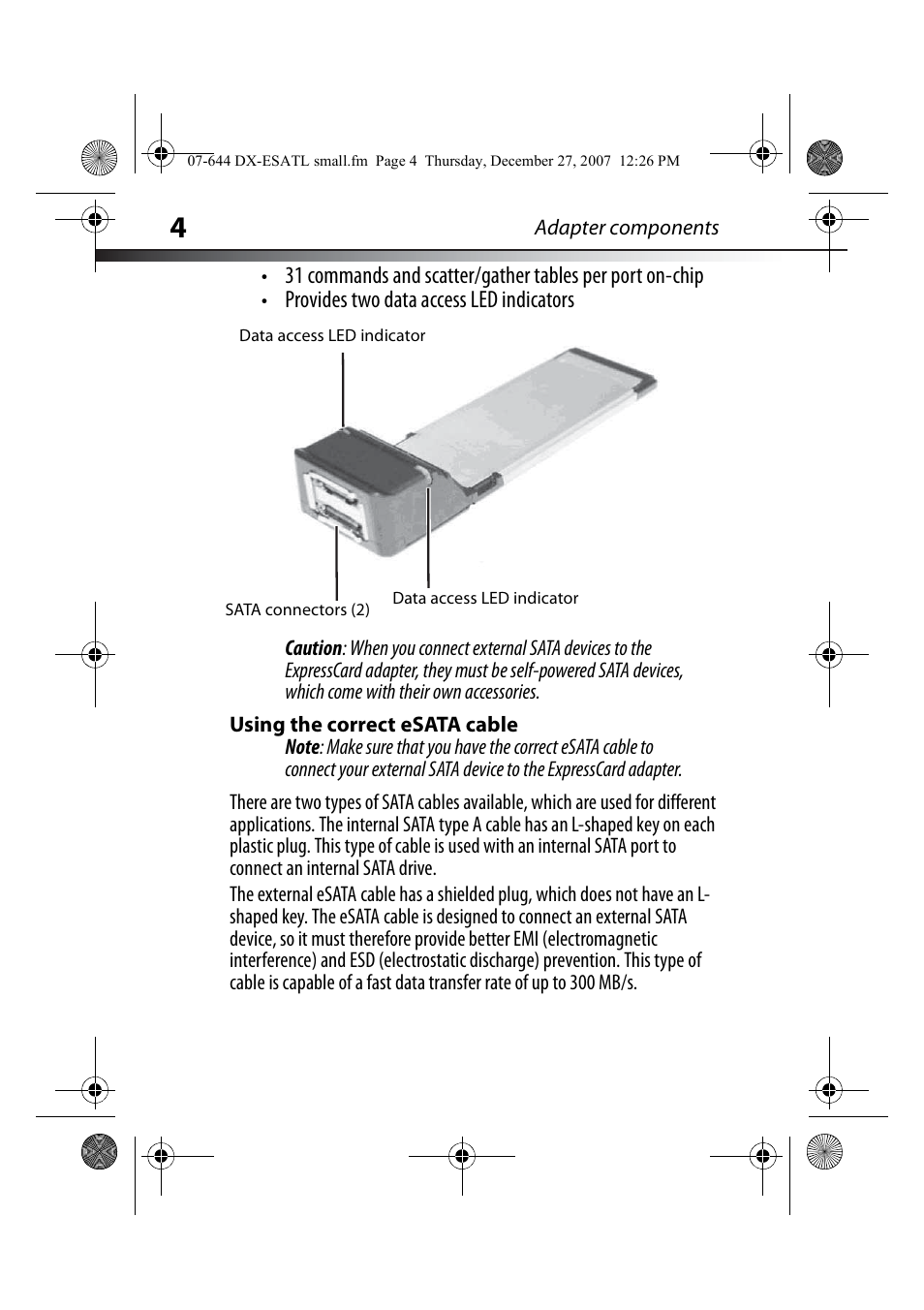 Using the correct esata cable | Dynex DX-ESATL User Manual | Page 4 / 48