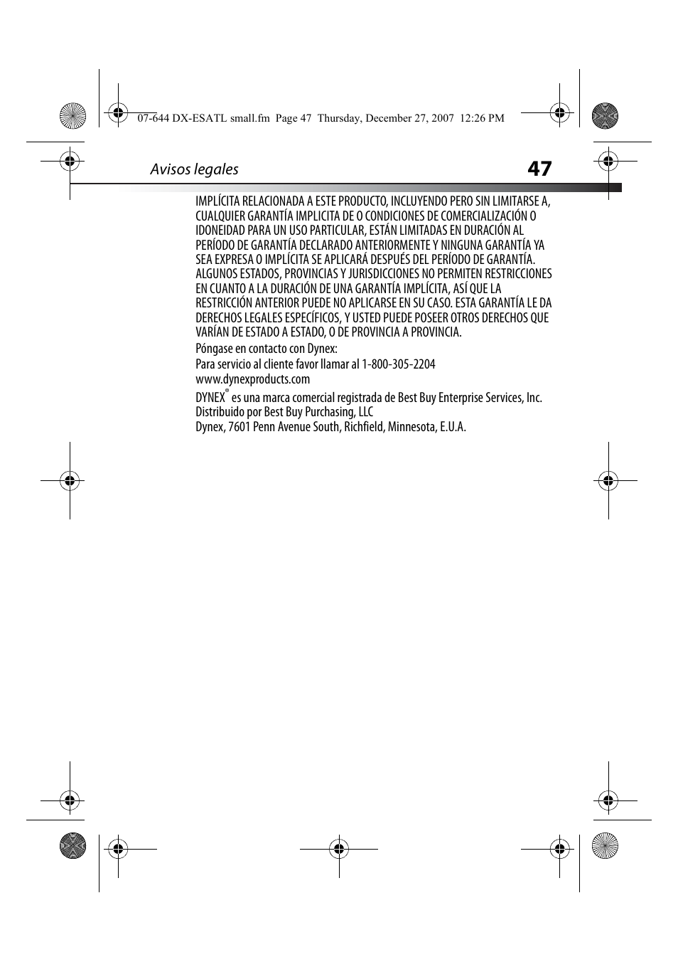 Dynex DX-ESATL User Manual | Page 47 / 48