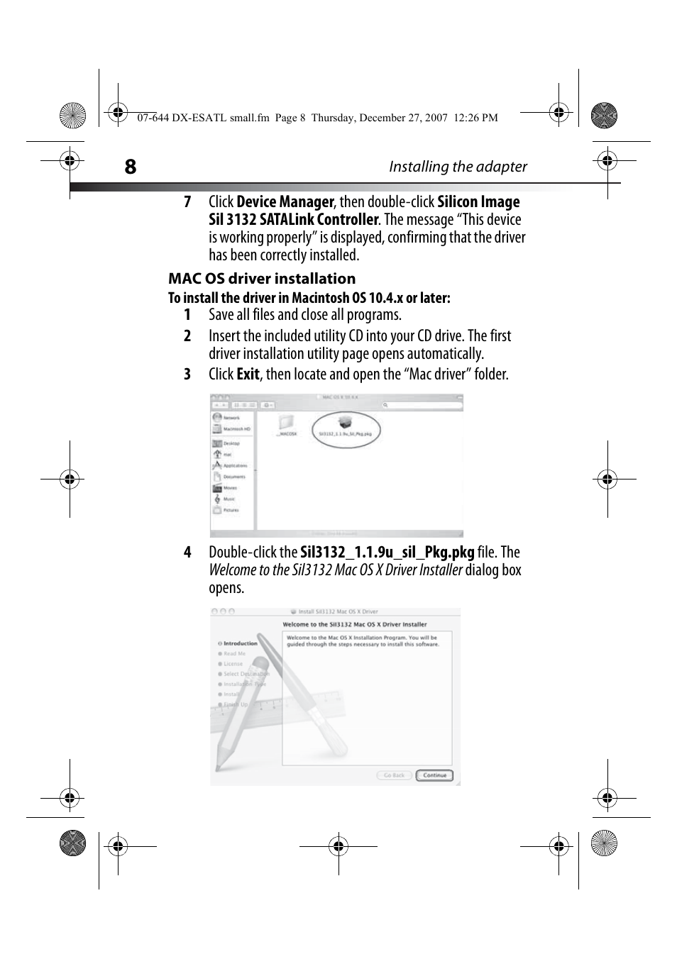 Mac os driver installation | Dynex DX-ESATL User Manual | Page 8 / 48