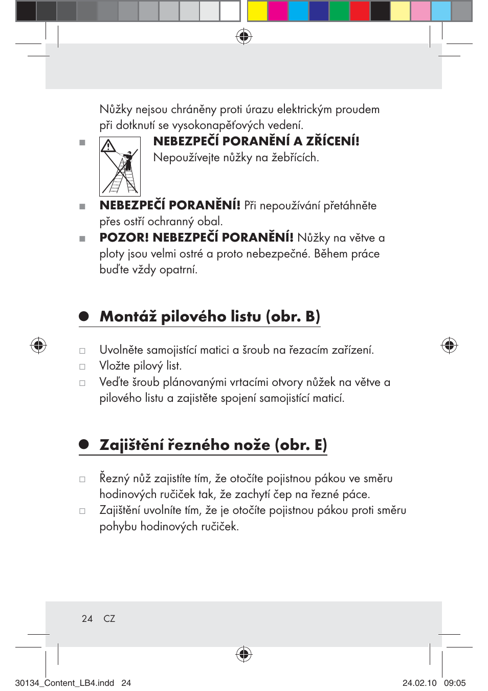 Montáž pilového listu (obr. b), Zajištění řezného nože (obr. e) | Florabest Z28344 User Manual | Page 24 / 35