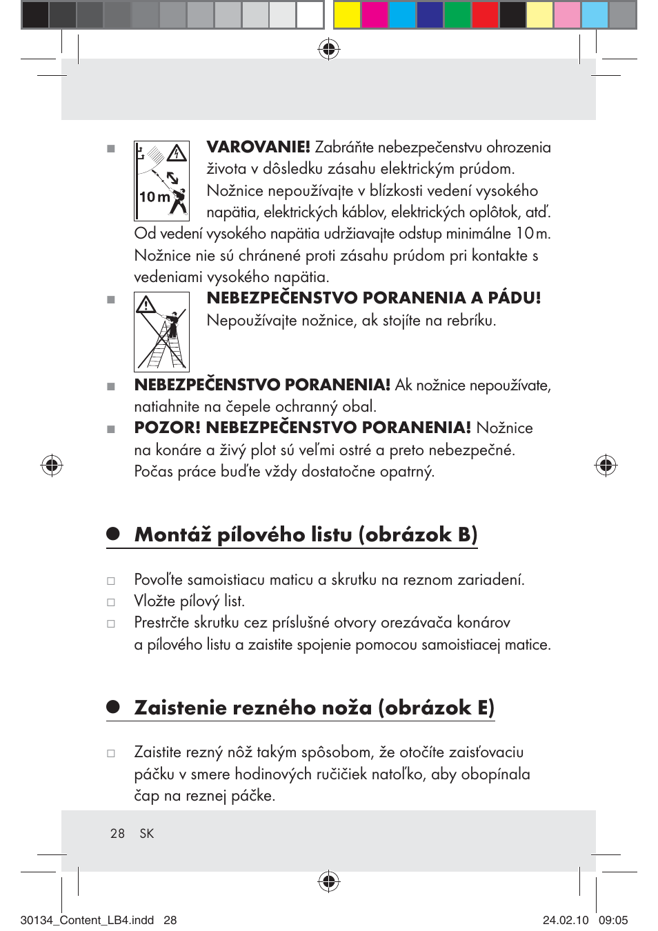 Montáž pílového listu (obrázok b), Zaistenie rezného noža (obrázok e) | Florabest Z28344 User Manual | Page 28 / 35