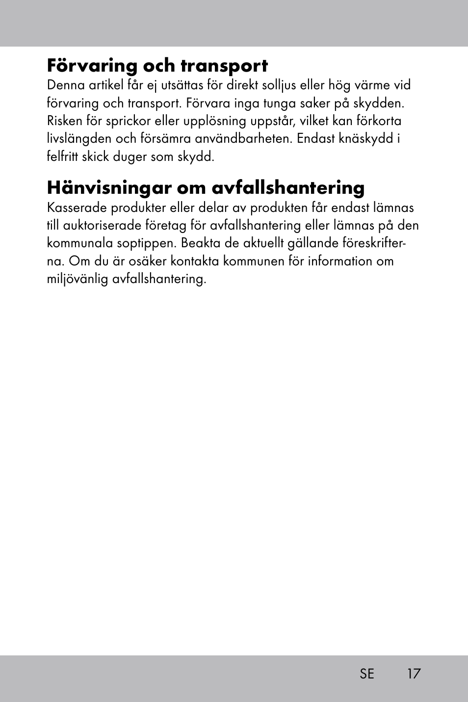 Förvaring och transport, Hänvisningar om avfallshantering | Florabest Knee Pads User Manual | Page 15 / 36
