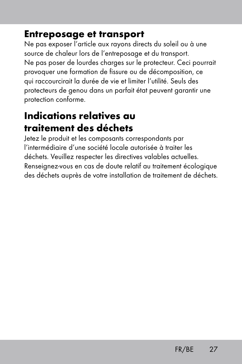 Entreposage et transport, Indications relatives au traitement des déchets | Florabest Knee Pads User Manual | Page 25 / 36