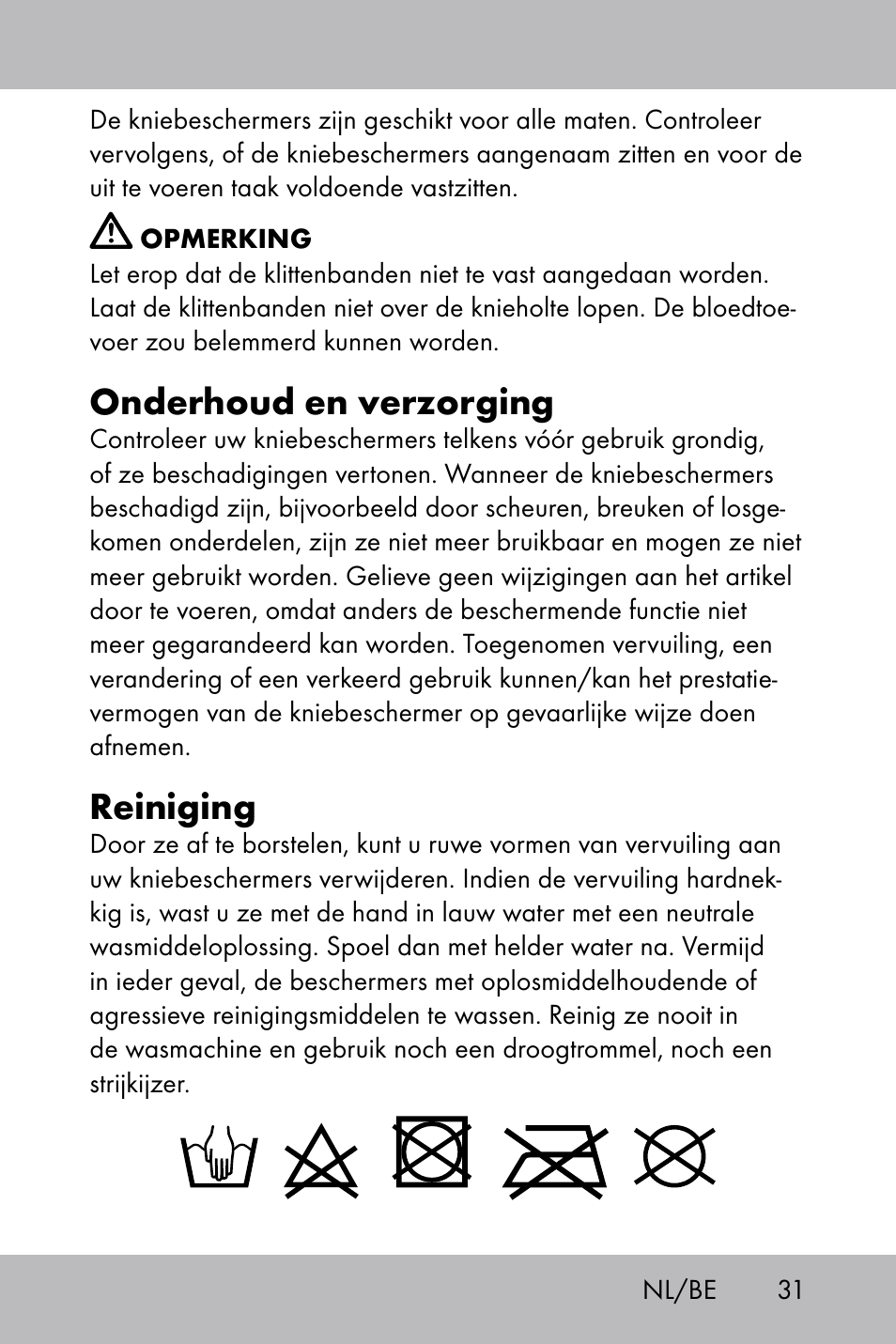 Onderhoud en verzorging, Reiniging | Florabest Knee Pads User Manual | Page 29 / 36