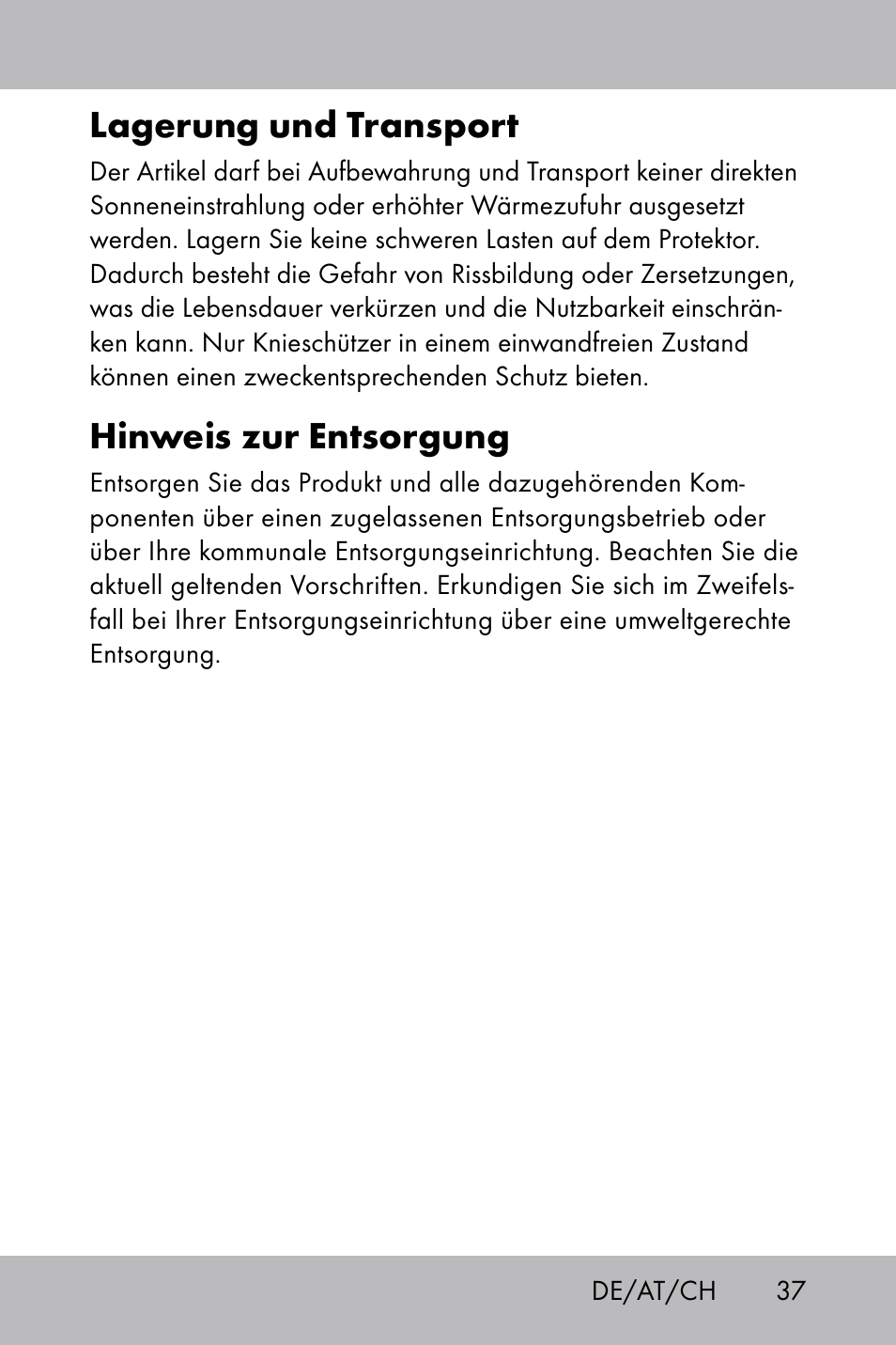 Lagerung und transport, Hinweis zur entsorgung | Florabest Knee Pads User Manual | Page 35 / 36