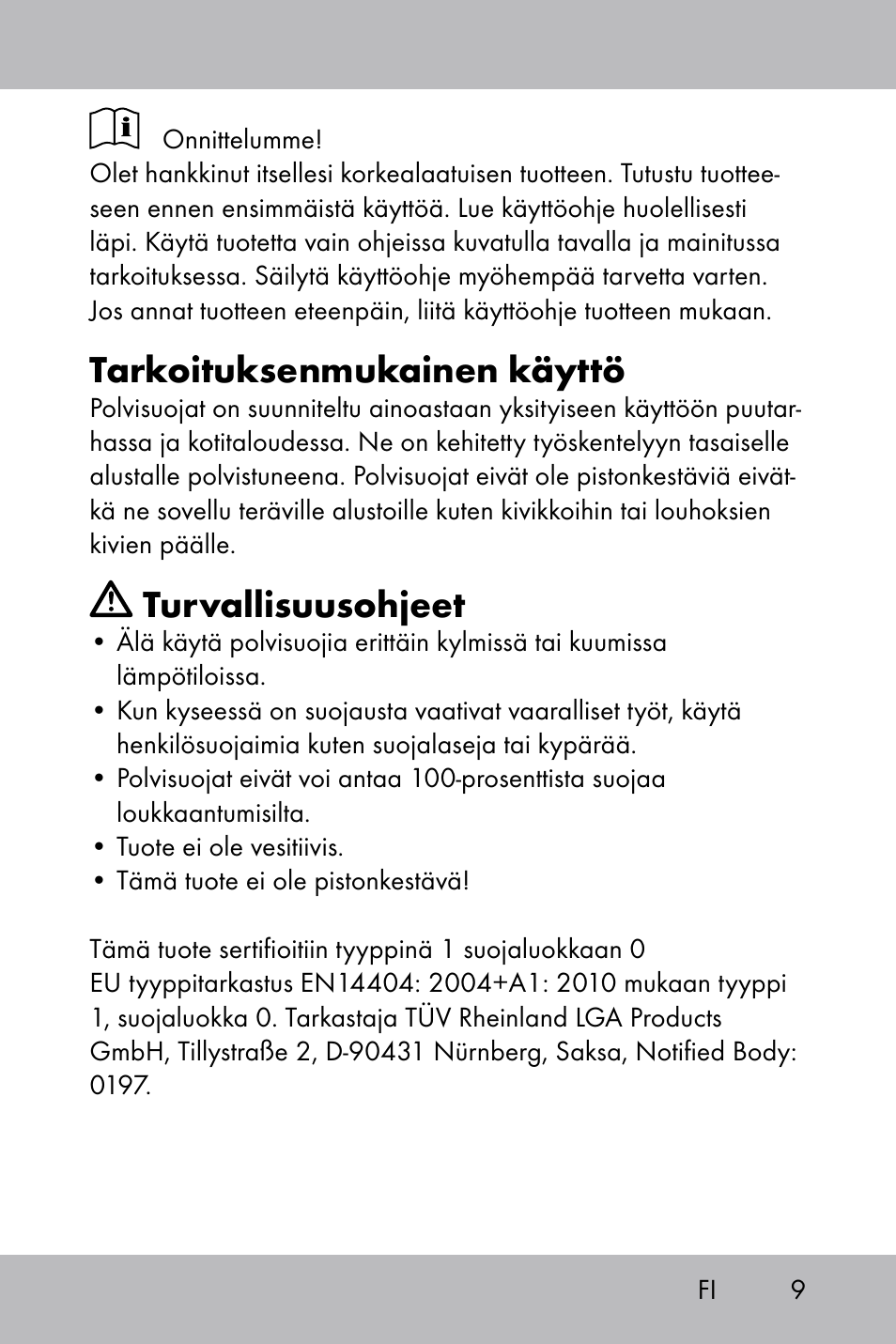 Tarkoituksenmukainen käyttö, Turvallisuusohjeet | Florabest Knee Pads User Manual | Page 7 / 36