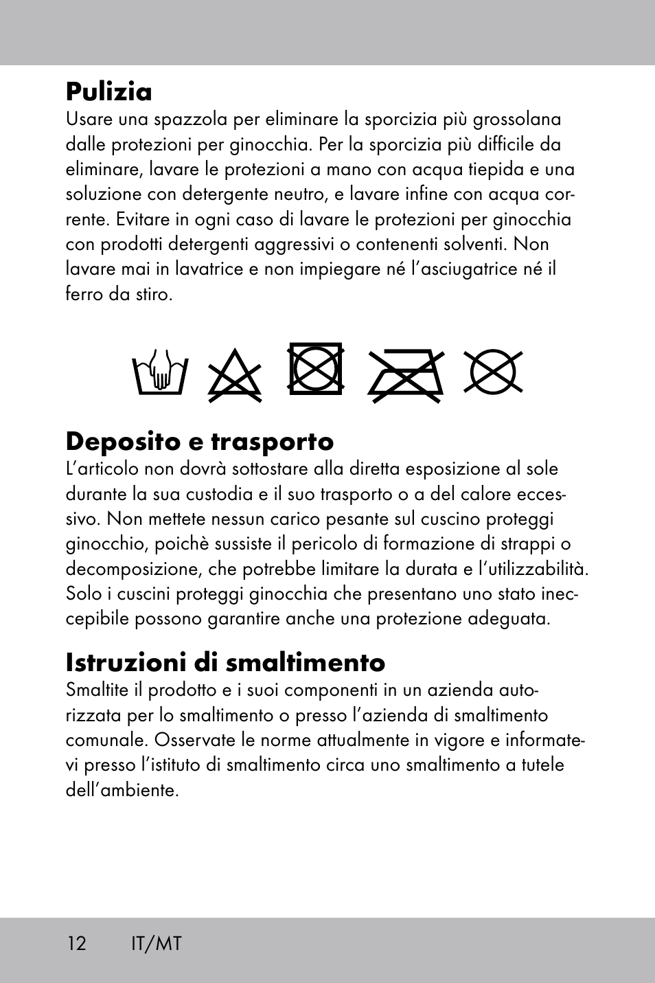 Pulizia, Deposito e trasporto, Istruzioni di smaltimento | Florabest Knee Pads User Manual | Page 10 / 28