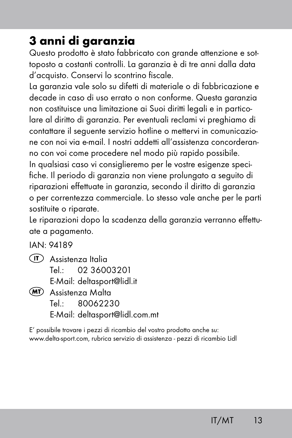 3 anni di garanzia | Florabest Knee Pads User Manual | Page 11 / 28