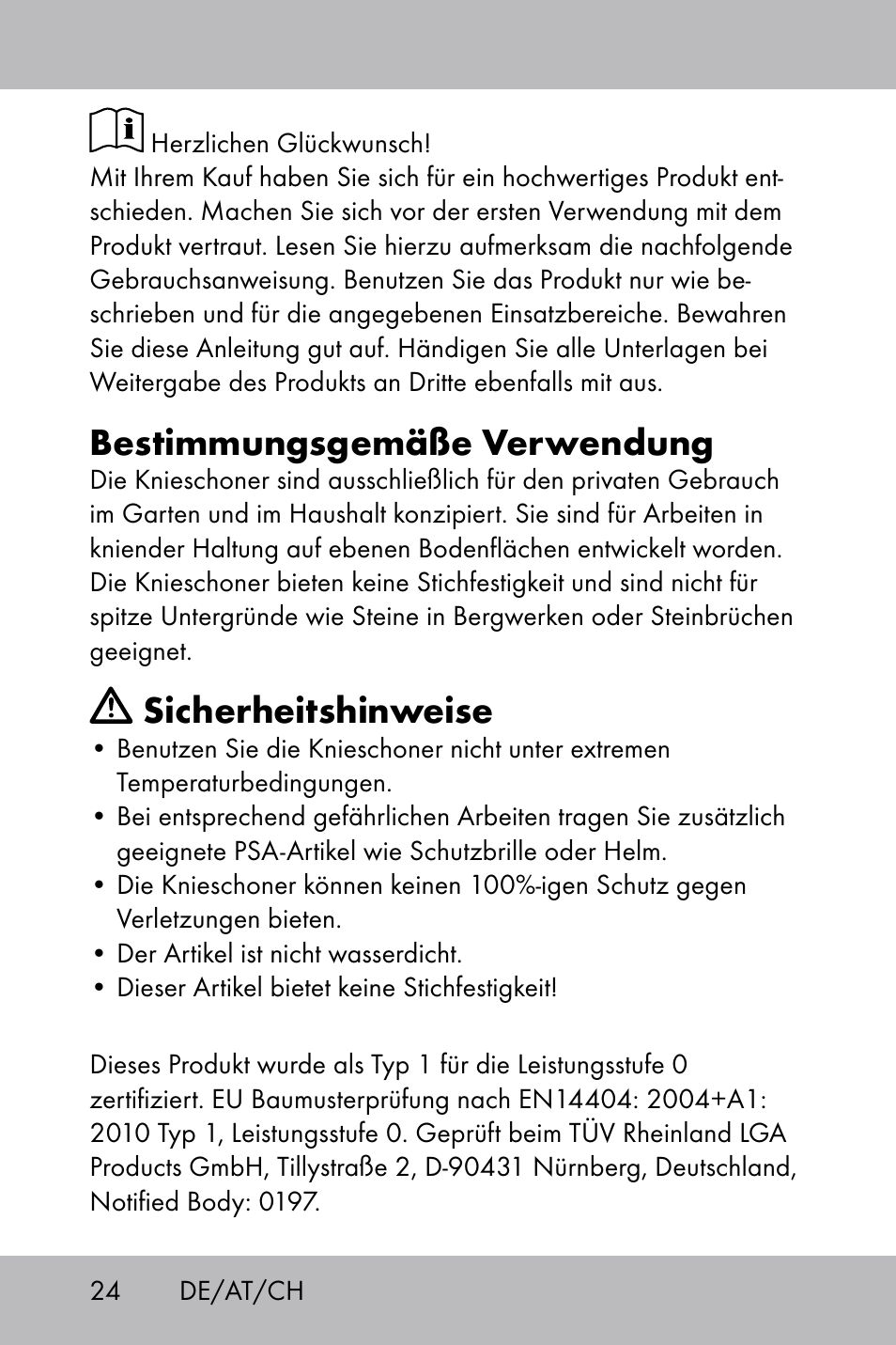 Bestimmungsgemäße verwendung, Sicherheitshinweise | Florabest Knee Pads User Manual | Page 22 / 28