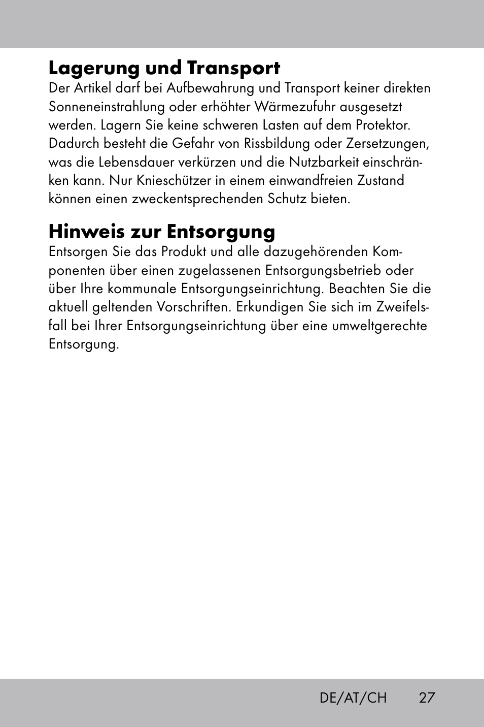 Lagerung und transport, Hinweis zur entsorgung | Florabest Knee Pads User Manual | Page 25 / 28