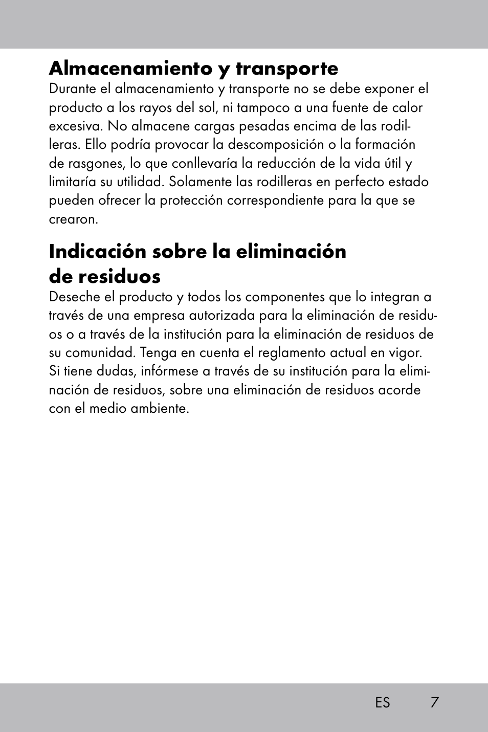 Almacenamiento y transporte, Indicación sobre la eliminación de residuos | Florabest Knee Pads User Manual | Page 5 / 28