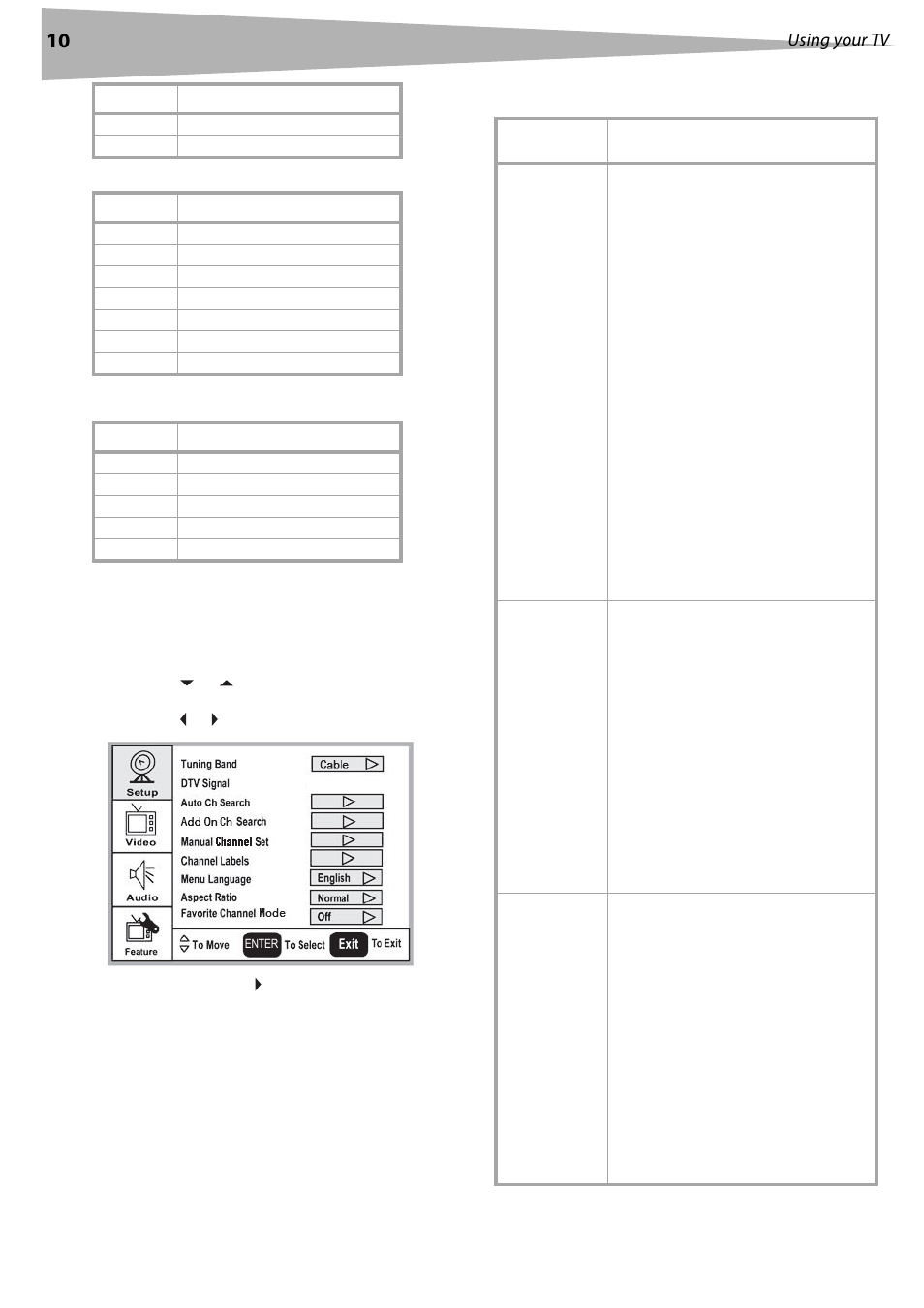 Tv parental guidelines ratings, Using the on-screen menu, On-screen menus | Using your tv | Dynex DX-LCD32 User Manual | Page 10 / 48