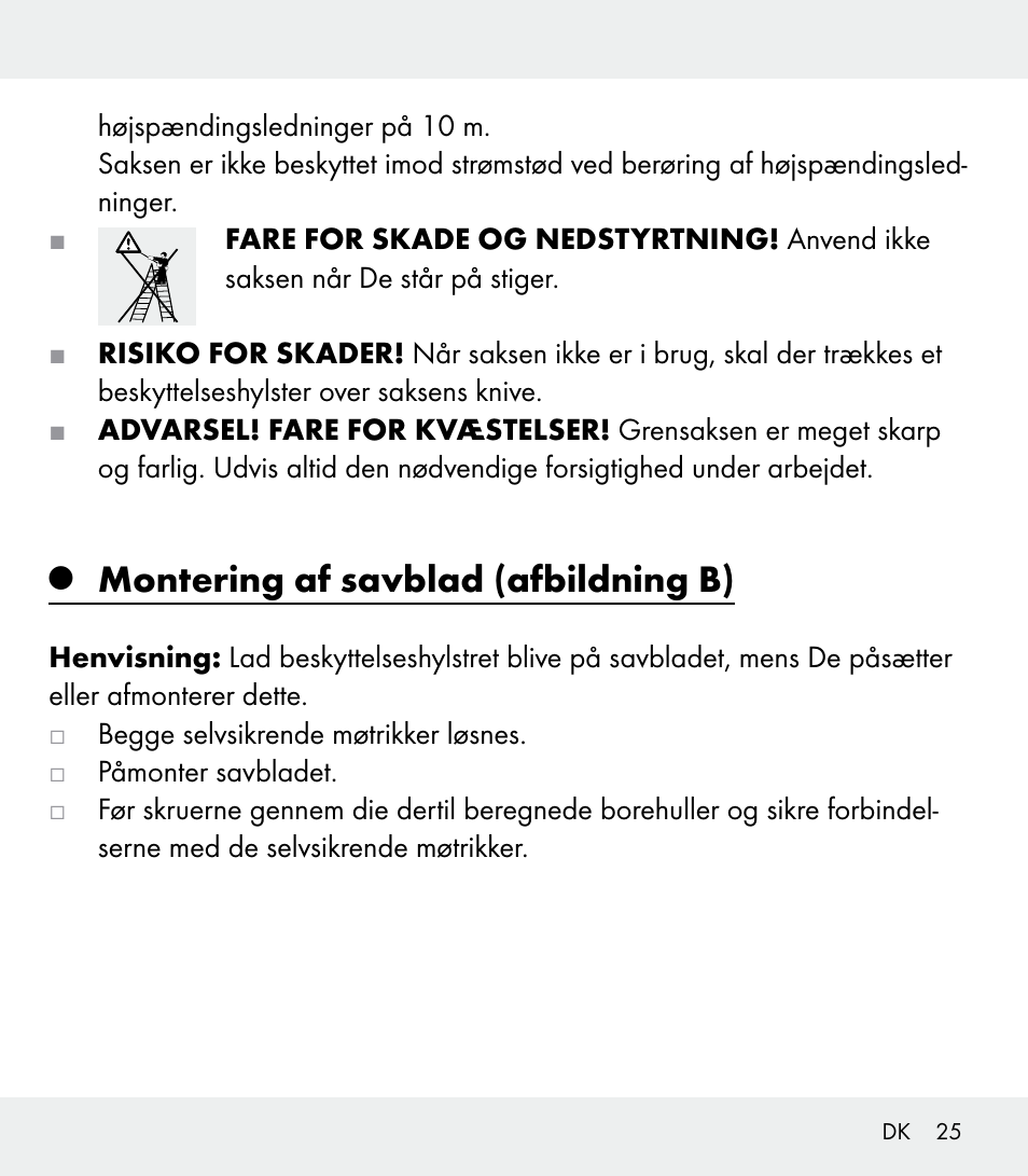 Montering af savblad (afbildning b) | Florabest Z31309 User Manual | Page 25 / 47