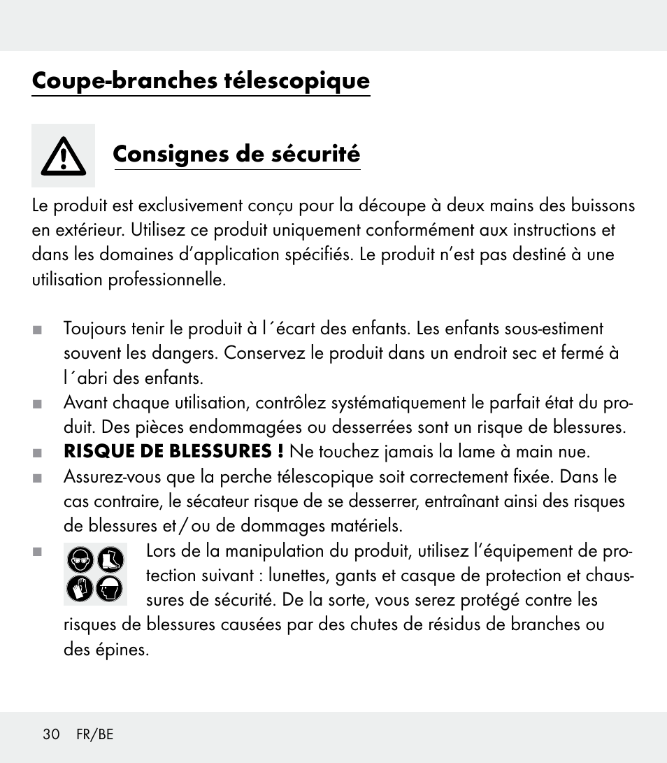 Coupe-branches télescopique consignes de sécurité | Florabest Z31309 User Manual | Page 30 / 47