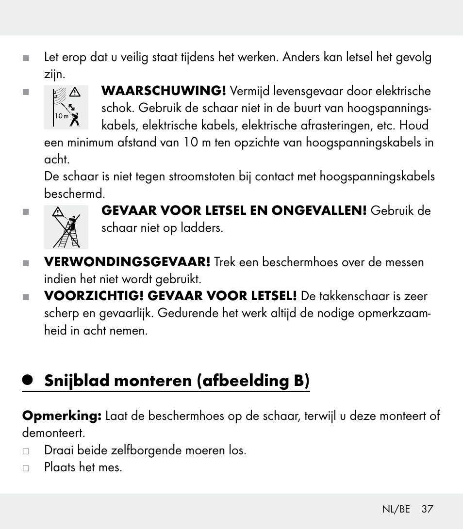 Snijblad monteren (afbeelding b) | Florabest Z31309 User Manual | Page 37 / 47