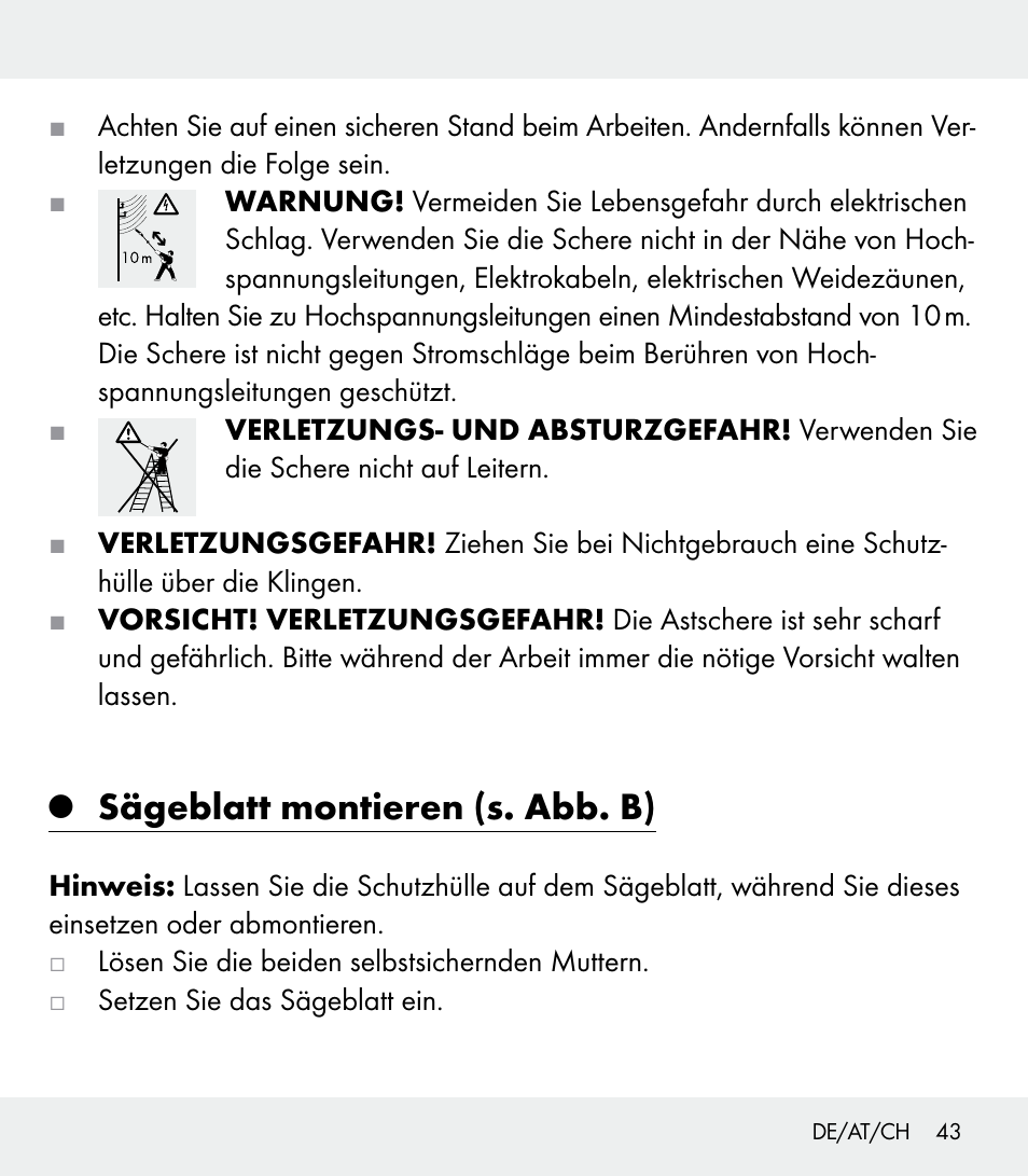 Sägeblatt montieren (s. abb. b) | Florabest Z31309 User Manual | Page 43 / 47
