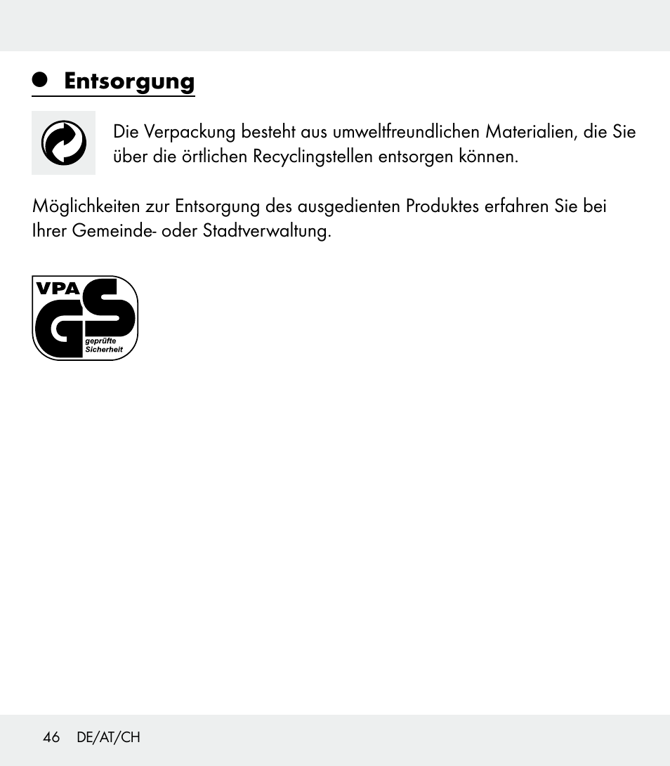 Entsorgung | Florabest Z31309 User Manual | Page 46 / 47