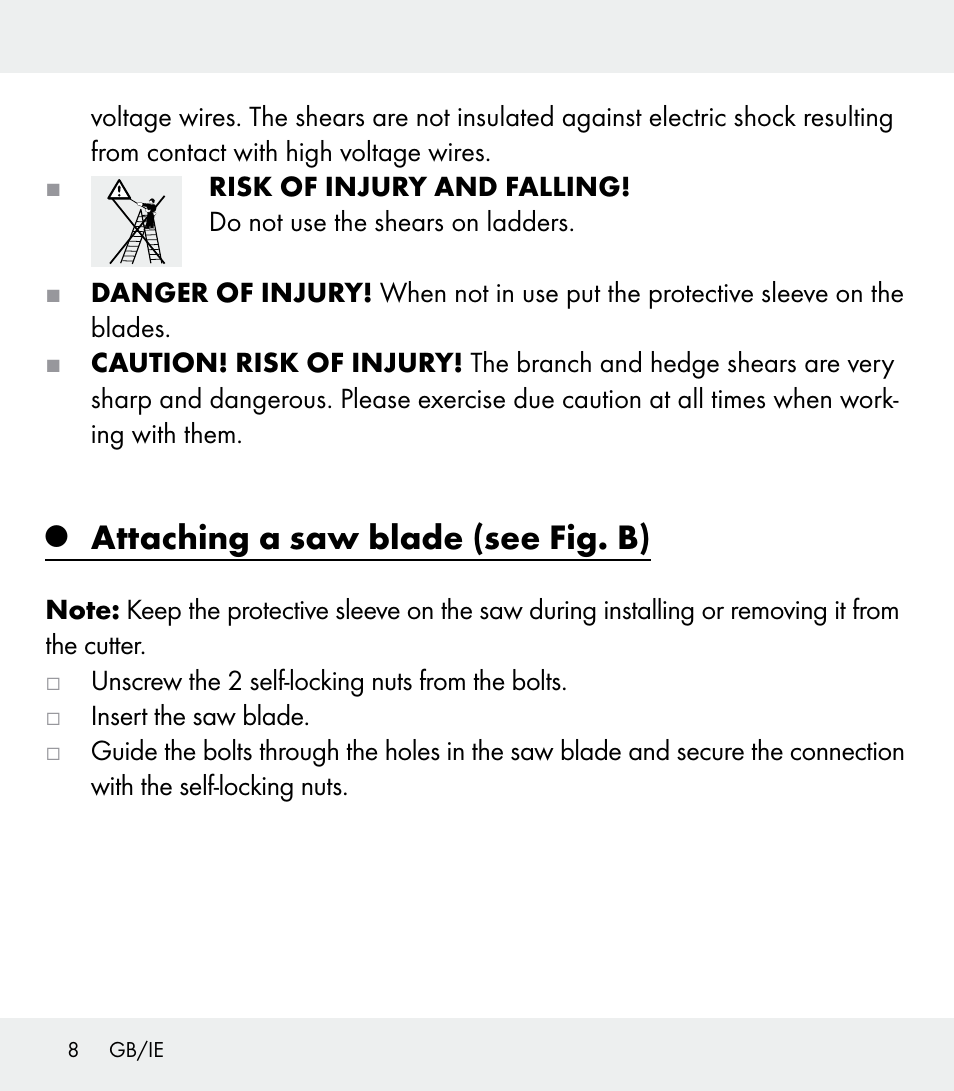 Attaching a saw blade (see fig. b) | Florabest Z31309 User Manual | Page 8 / 47