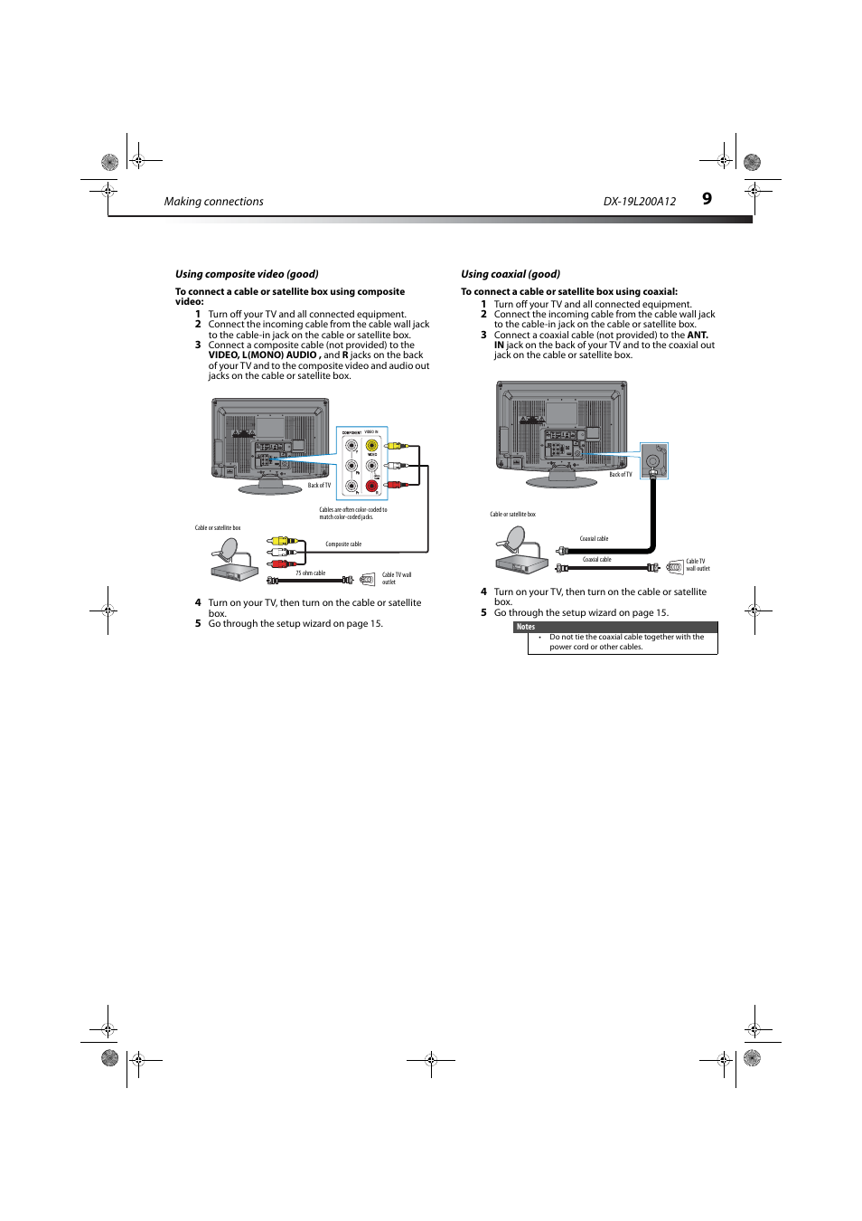 Using composite video (good), Using coaxial (good) | Dynex DX-19L200A12 User Manual | Page 13 / 48