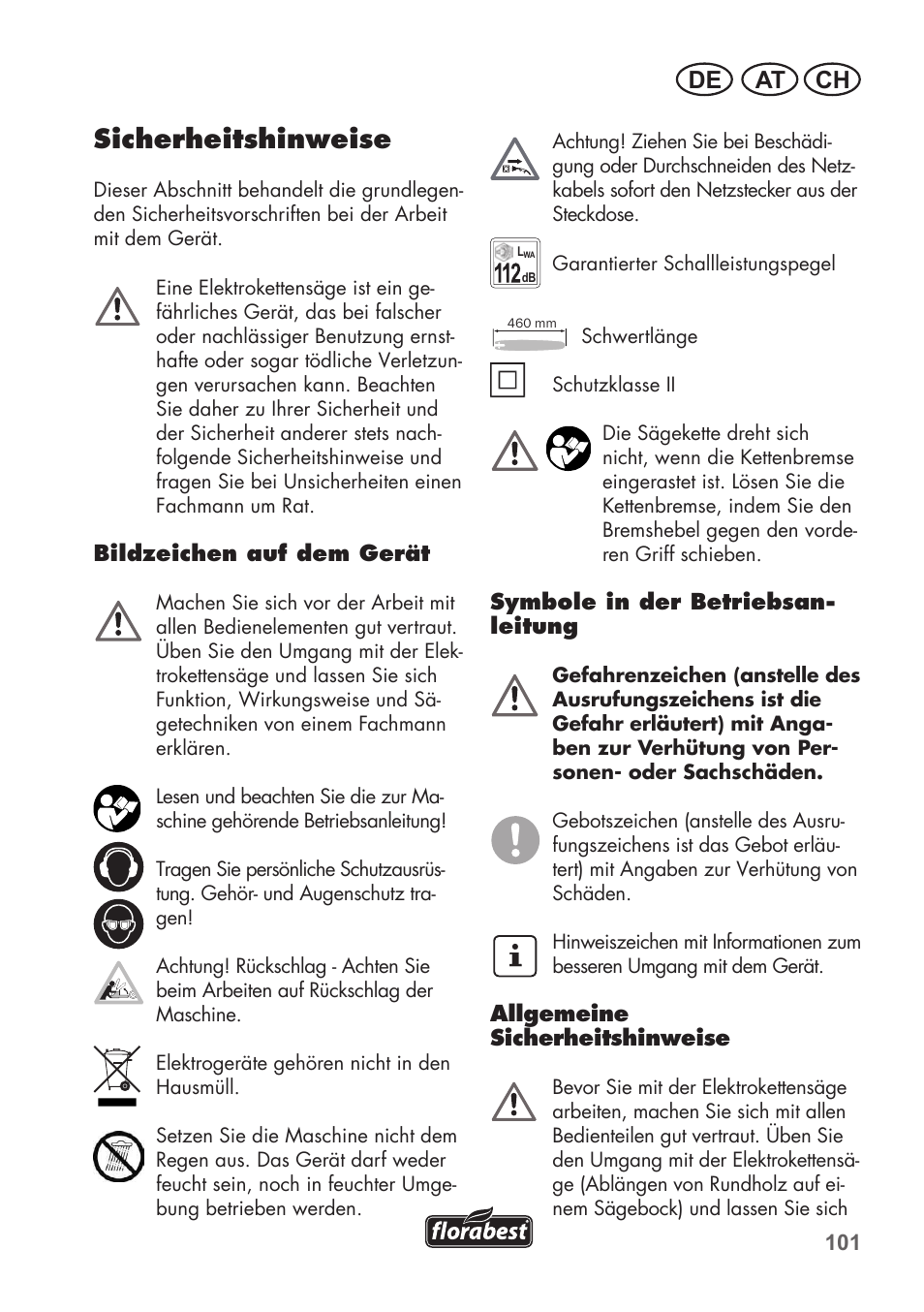 Sicherheitshinweise, At ch de | Florabest FKS 2200 C2 User Manual | Page 101 / 128