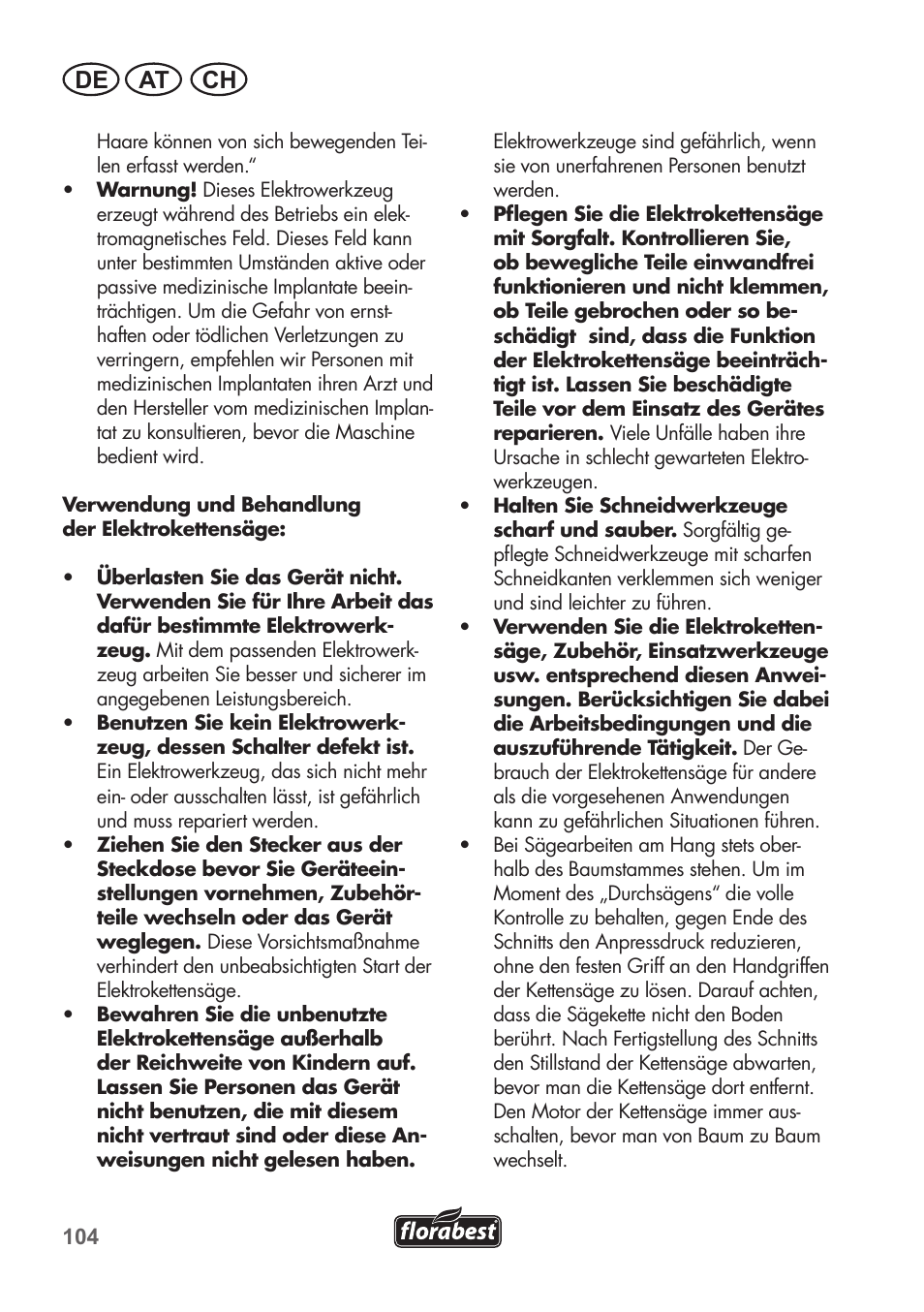 De at ch | Florabest FKS 2200 C2 User Manual | Page 104 / 128