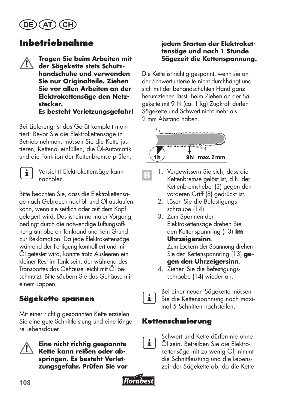 Inbetriebnahme, De at ch | Florabest FKS 2200 C2 User Manual | Page 108 / 128