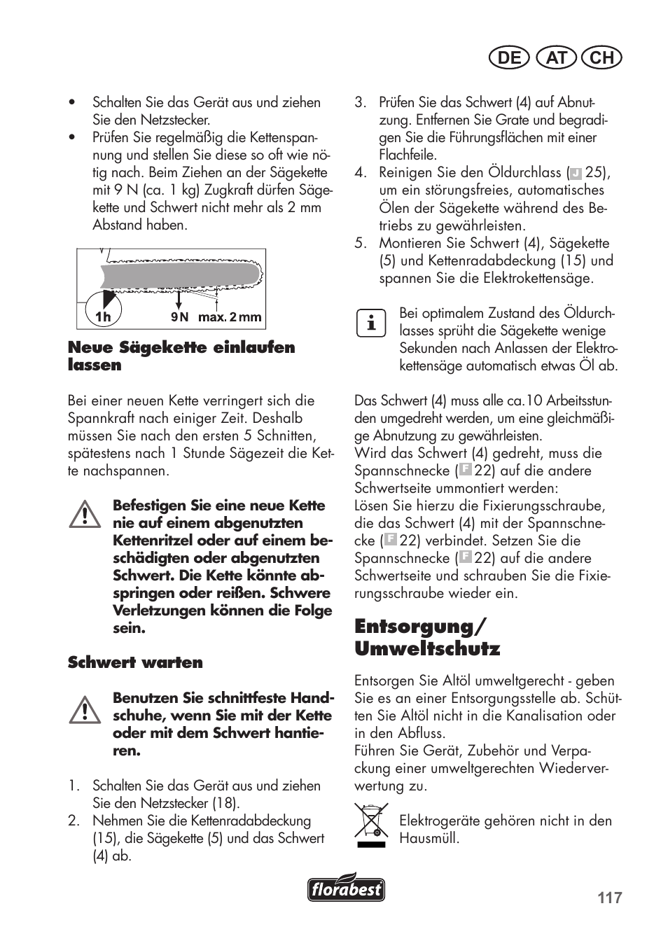 Entsorgung/ umweltschutz, At ch de | Florabest FKS 2200 C2 User Manual | Page 117 / 128