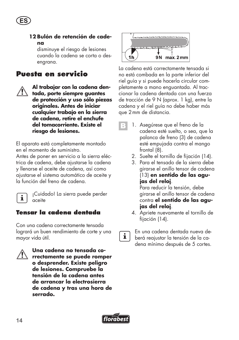 Puesta en servicio | Florabest FKS 2200 C2 User Manual | Page 14 / 128