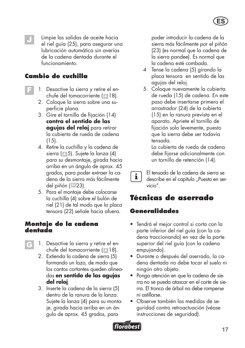 Técnicas de aserrado | Florabest FKS 2200 C2 User Manual | Page 17 / 128