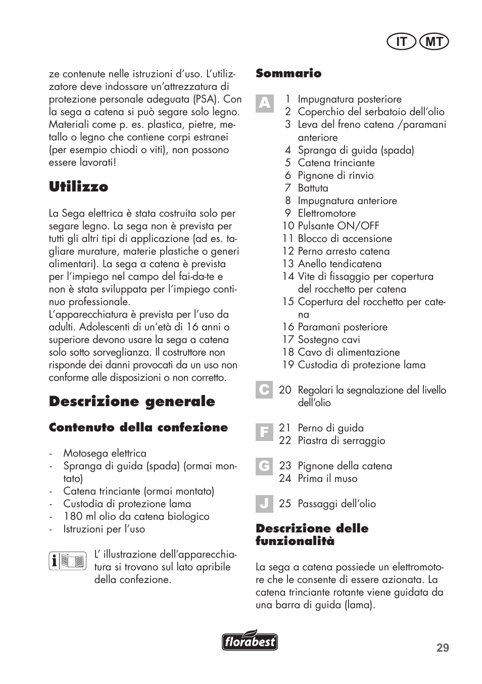 Utilizzo, Descrizione generale, It mt | Florabest FKS 2200 C2 User Manual | Page 29 / 128