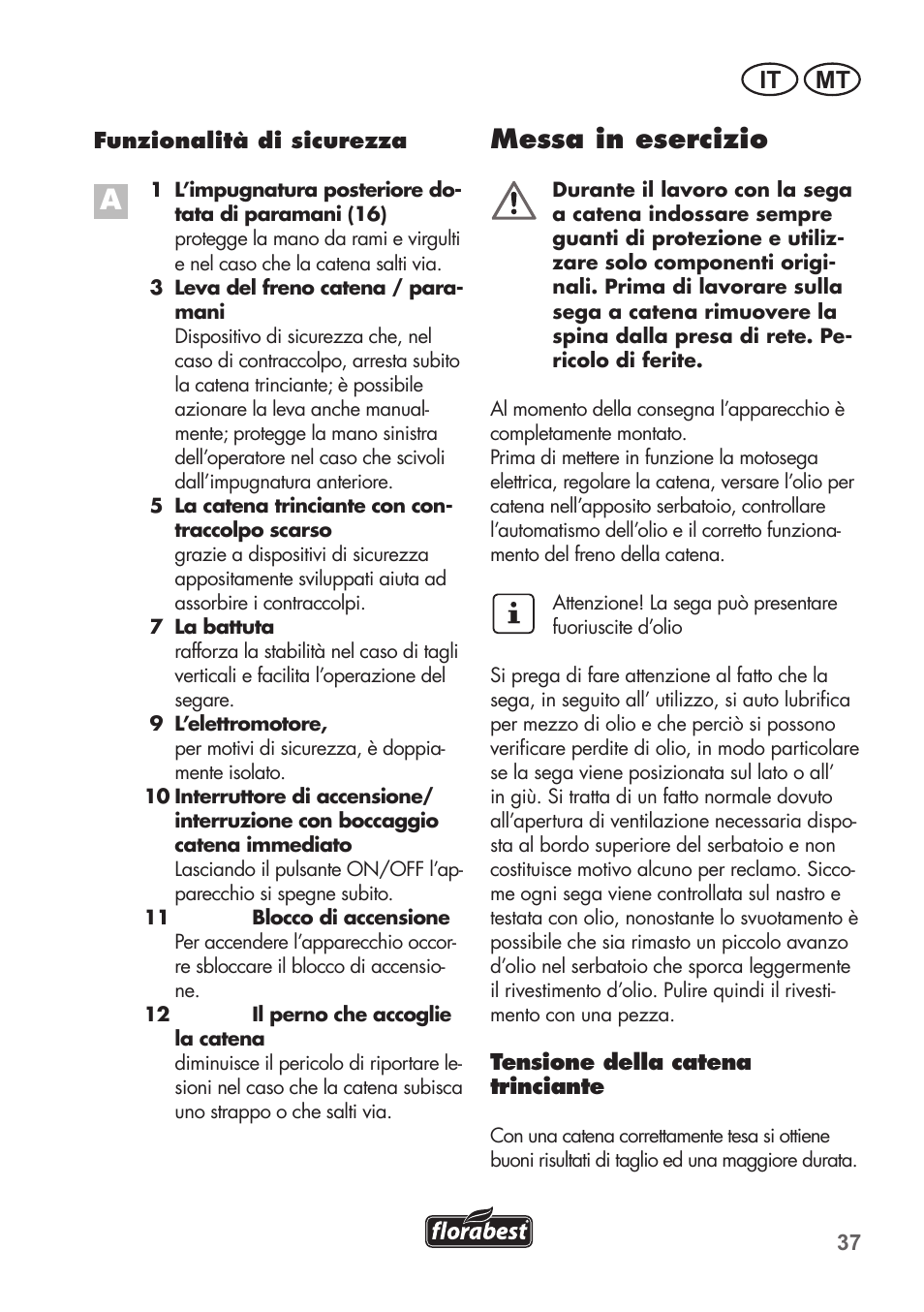 Messa in esercizio, It mt | Florabest FKS 2200 C2 User Manual | Page 37 / 128