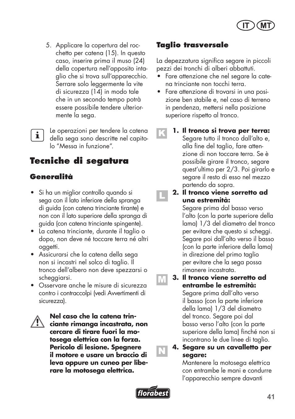 Tecniche di segatura, It mt | Florabest FKS 2200 C2 User Manual | Page 41 / 128