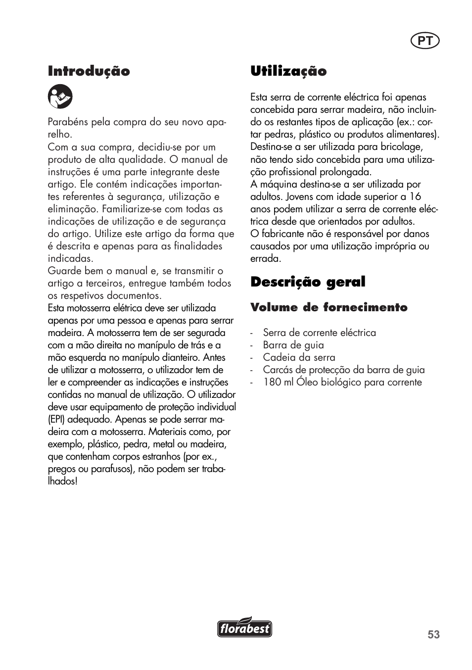 Introdução, Utiliza ção, Descrição geral | Florabest FKS 2200 C2 User Manual | Page 53 / 128