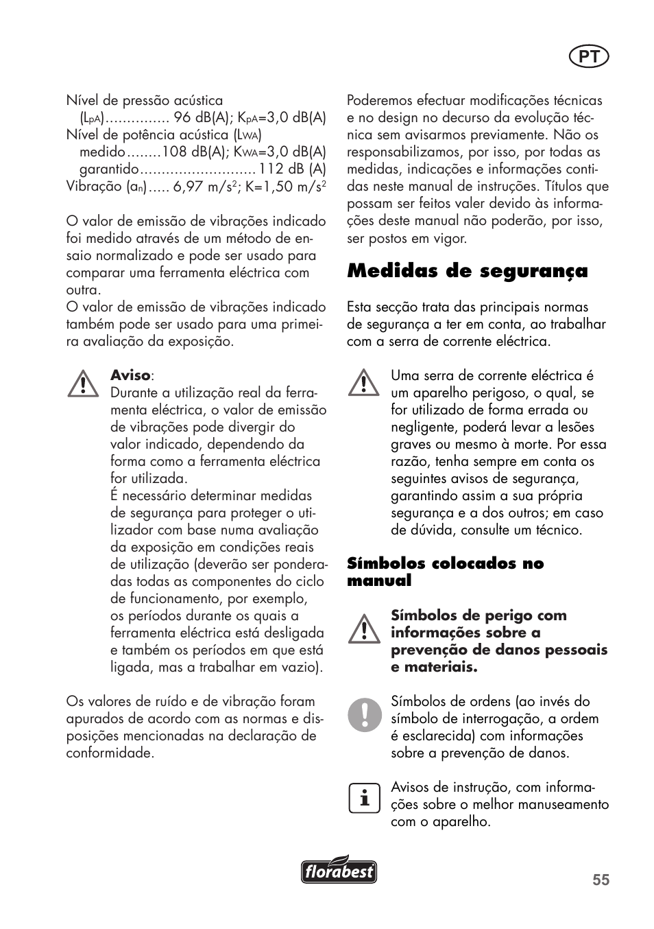 Medidas de segurança | Florabest FKS 2200 C2 User Manual | Page 55 / 128