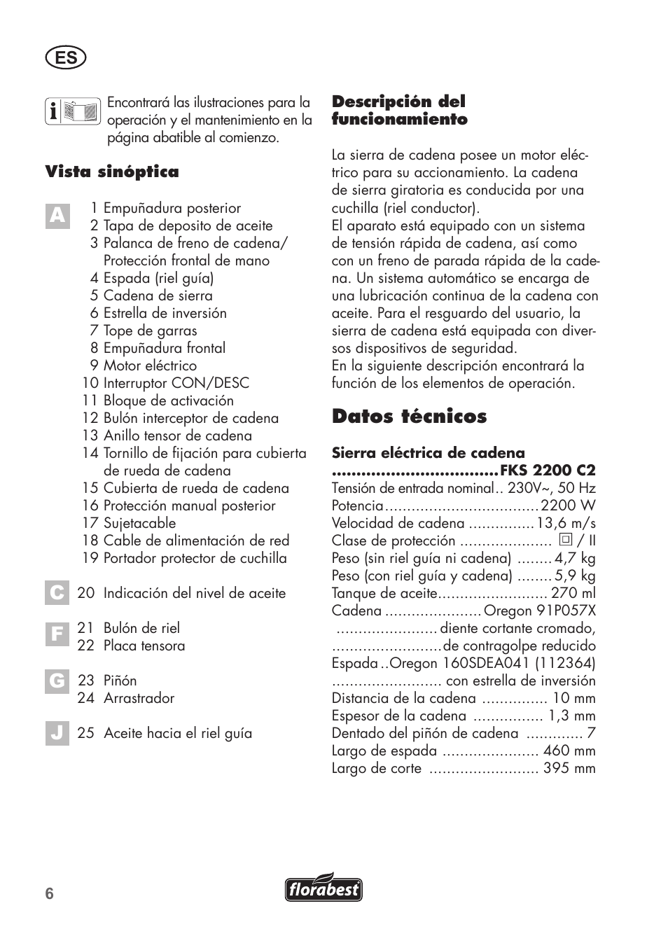 Datos técnicos | Florabest FKS 2200 C2 User Manual | Page 6 / 128
