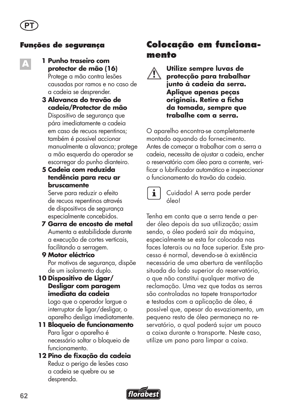 Colocação em funciona- mento | Florabest FKS 2200 C2 User Manual | Page 62 / 128