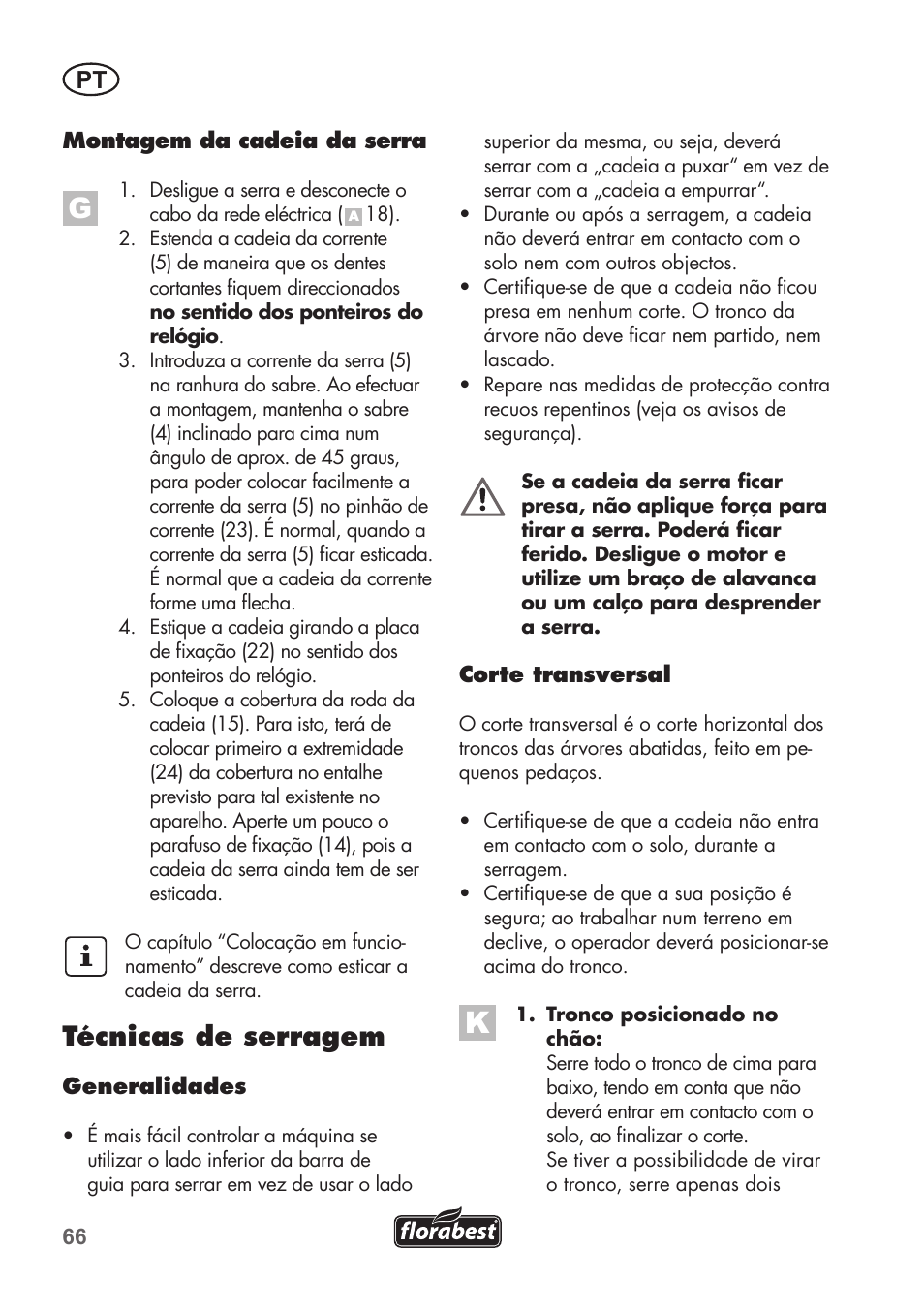 Técnicas de serragem | Florabest FKS 2200 C2 User Manual | Page 66 / 128