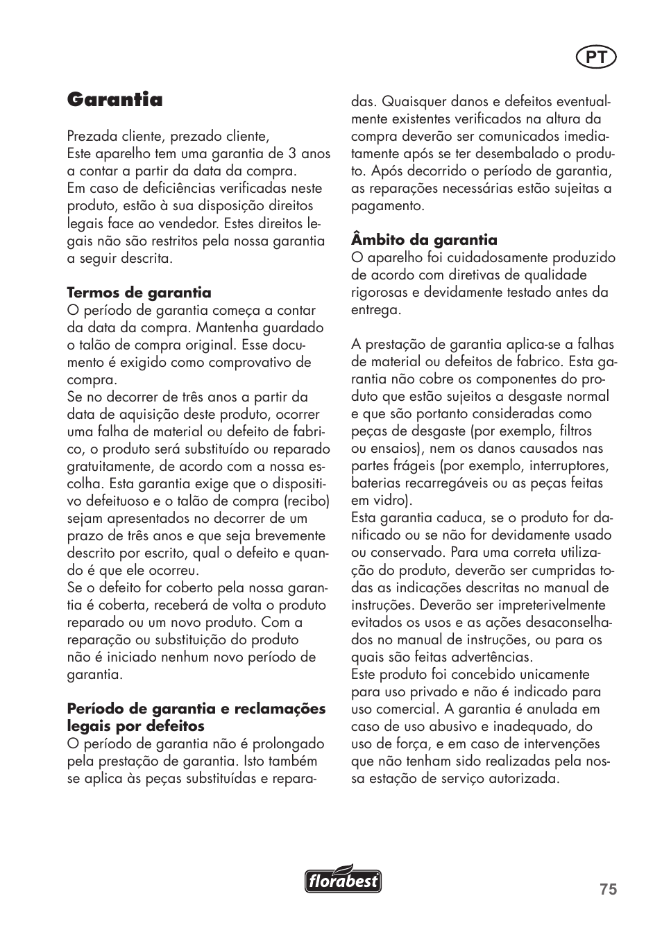 Garantia | Florabest FKS 2200 C2 User Manual | Page 75 / 128