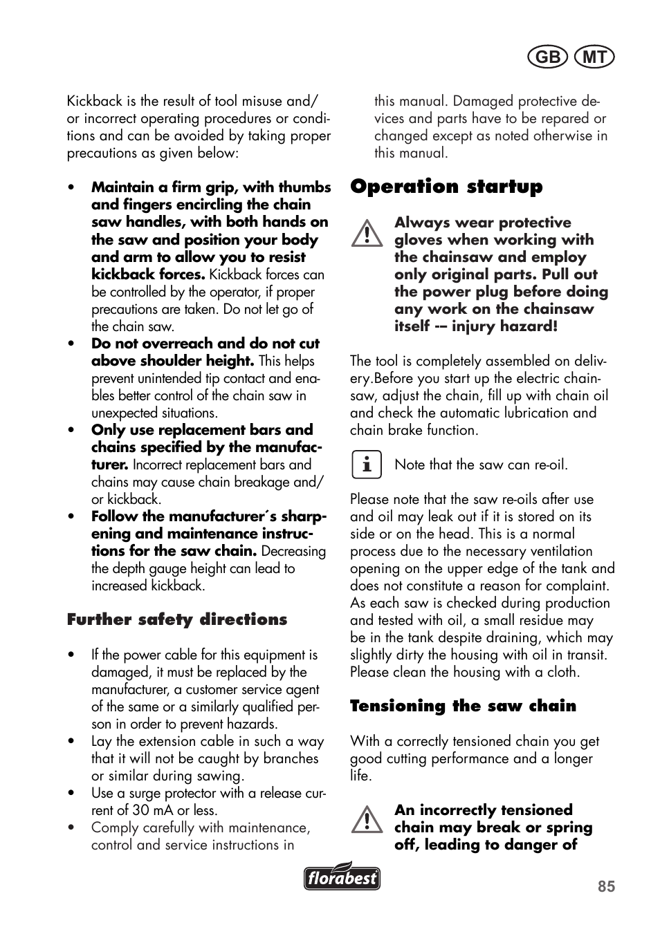 Operation startup, Mt gb | Florabest FKS 2200 C2 User Manual | Page 85 / 128