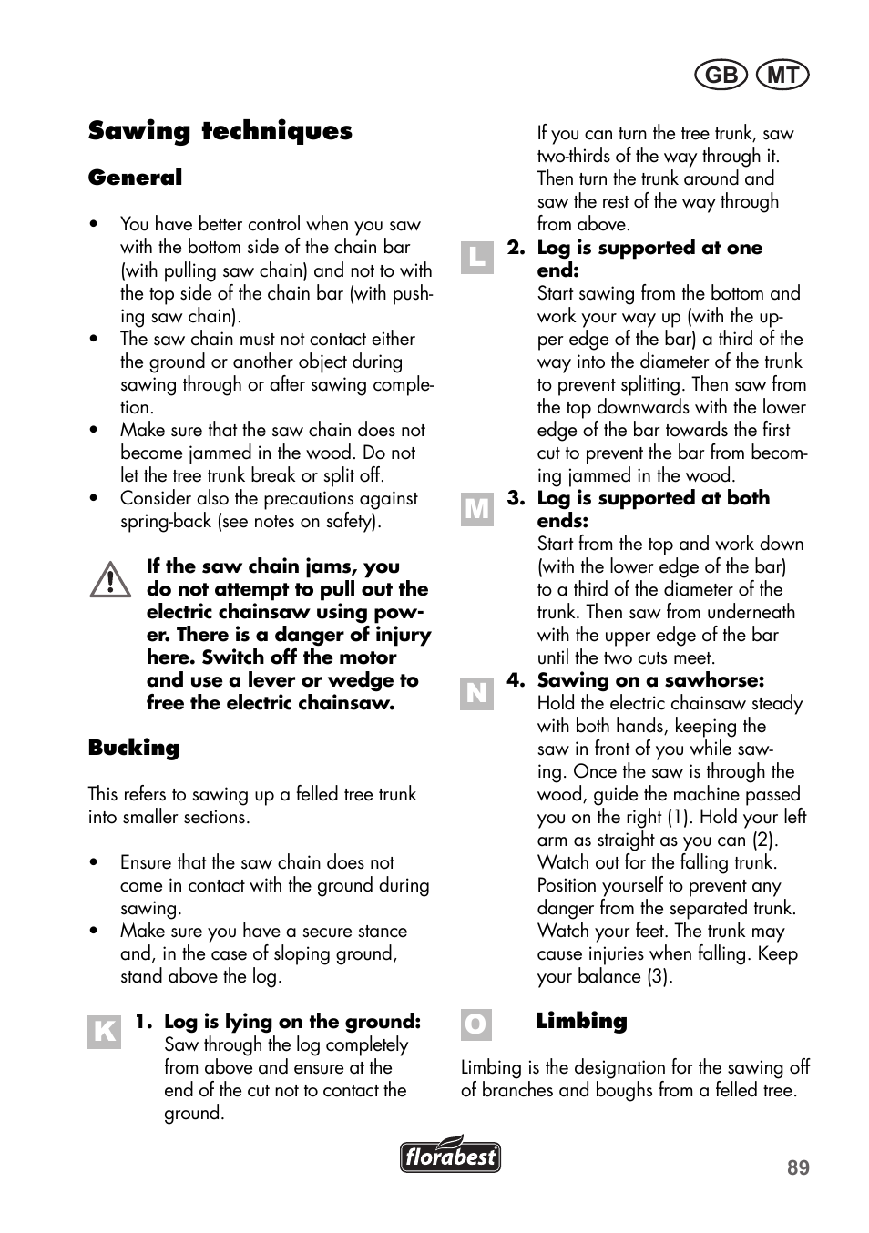 Sawing techniques, Mt gb | Florabest FKS 2200 C2 User Manual | Page 89 / 128